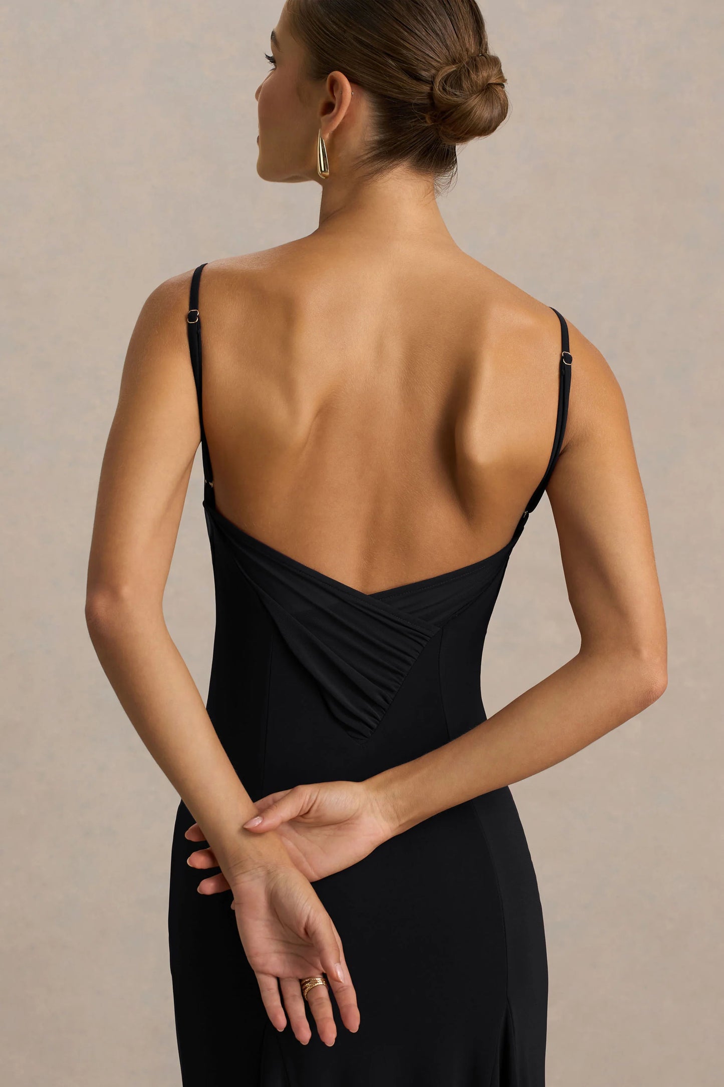 Gabbie Black Cowl-Neck Maxi Dress With Mesh Back Detail