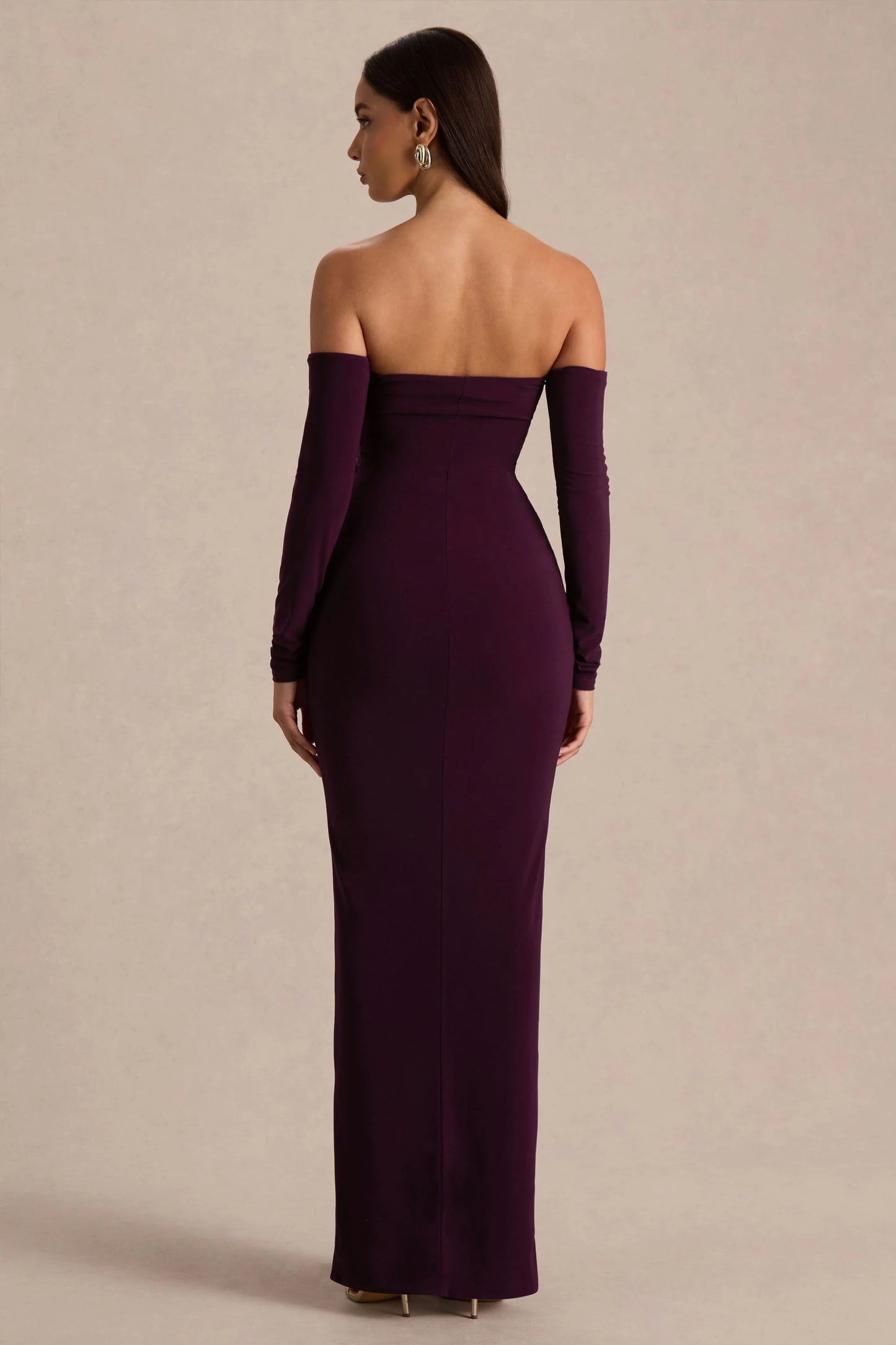 Harper Plum Bardot-Neck Maxi Dress
