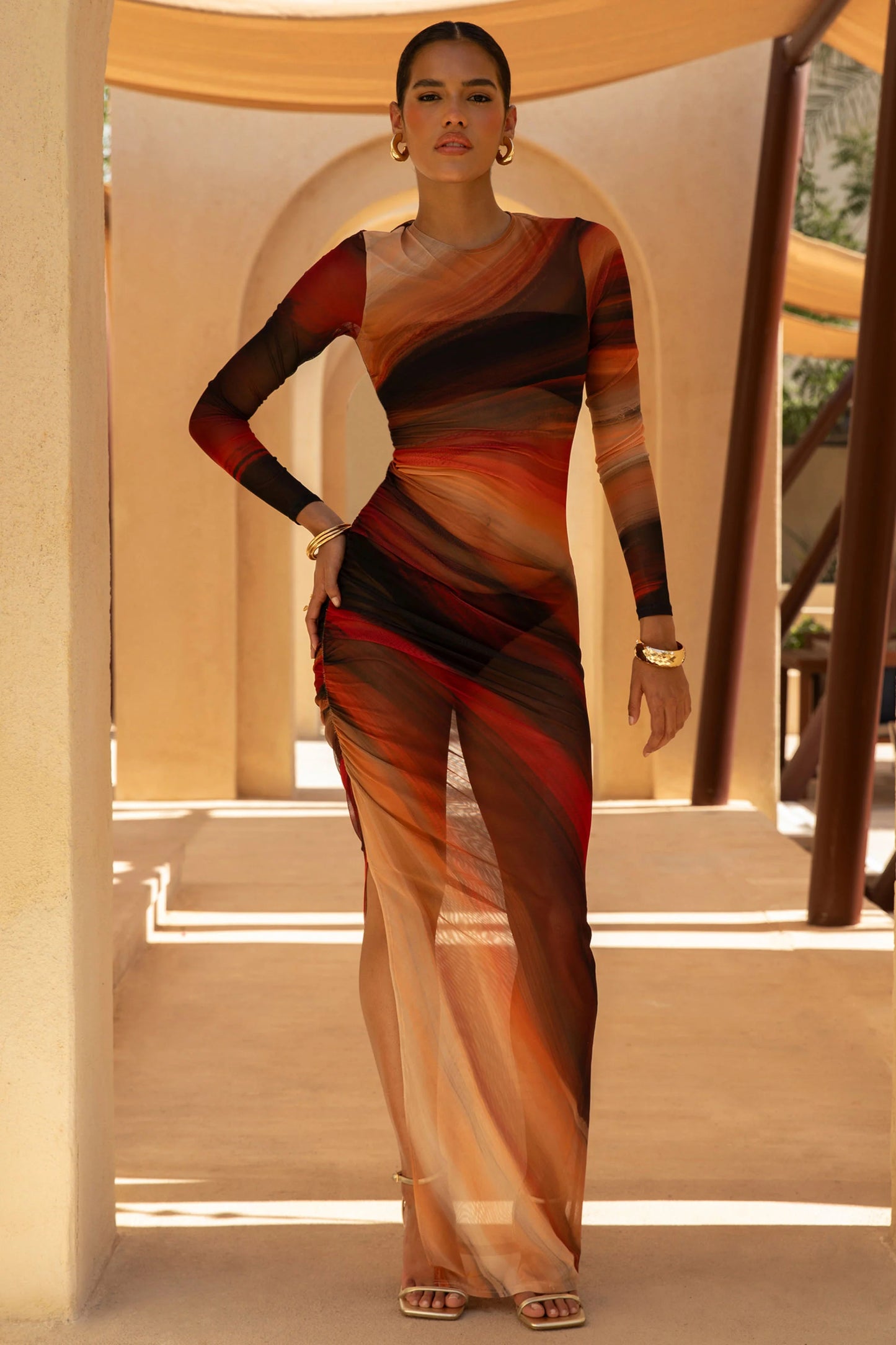 Barzilio Ombre Long-Sleeve Bodycon Maxi Dress