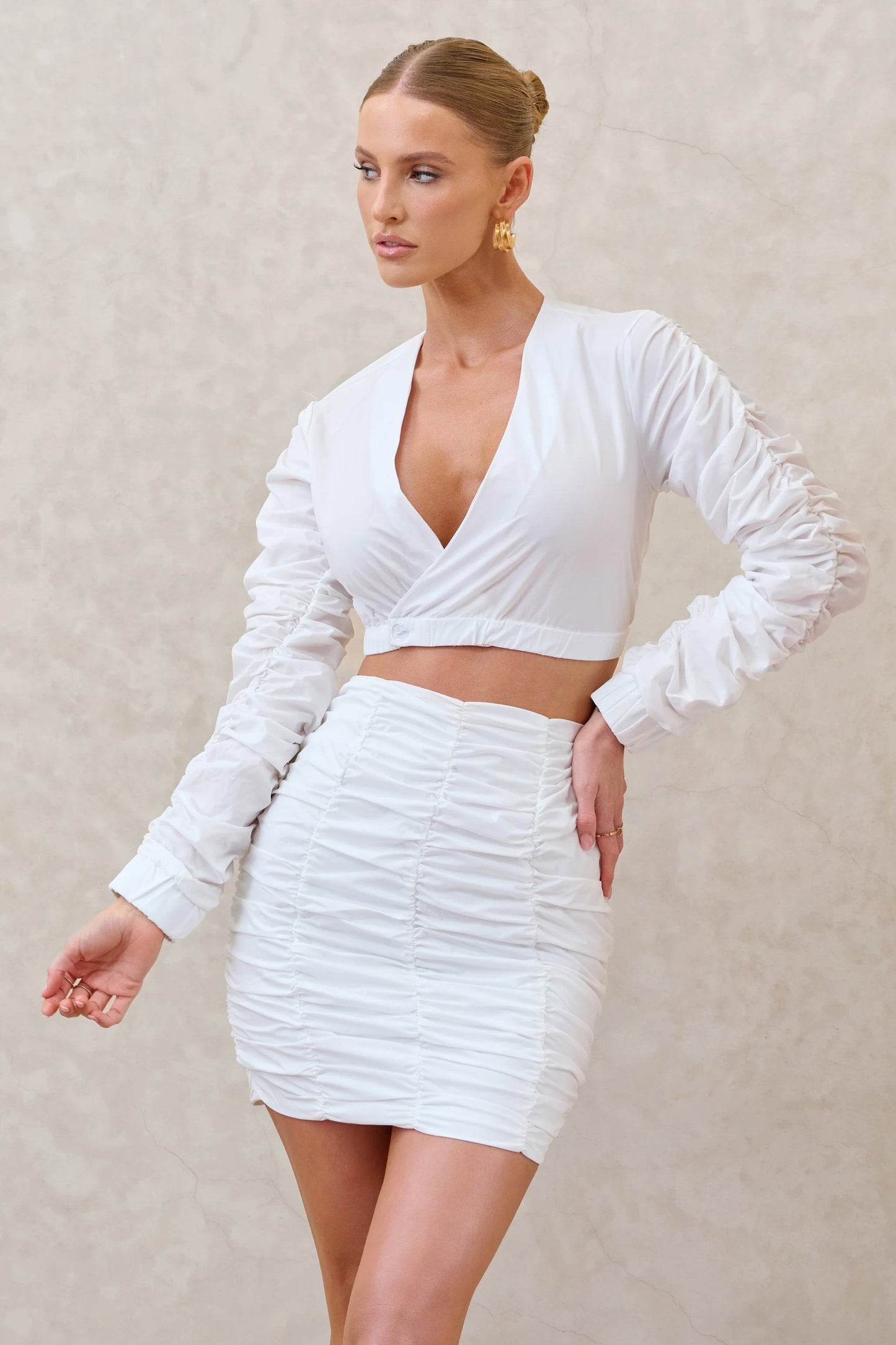 Break Of Day White Ruched Mini Skirt