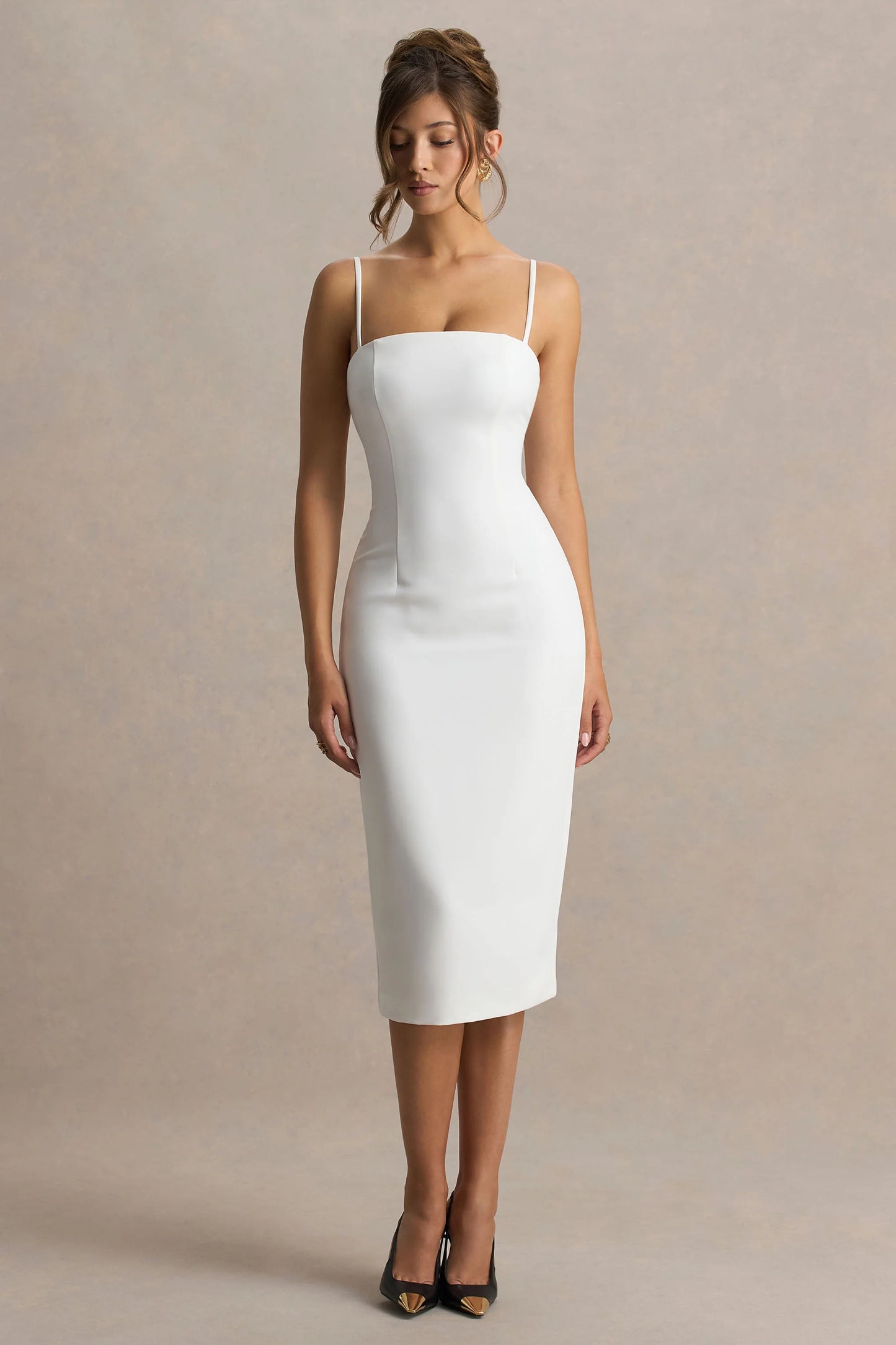 Baylor White Midi-Dress With Removable Cape