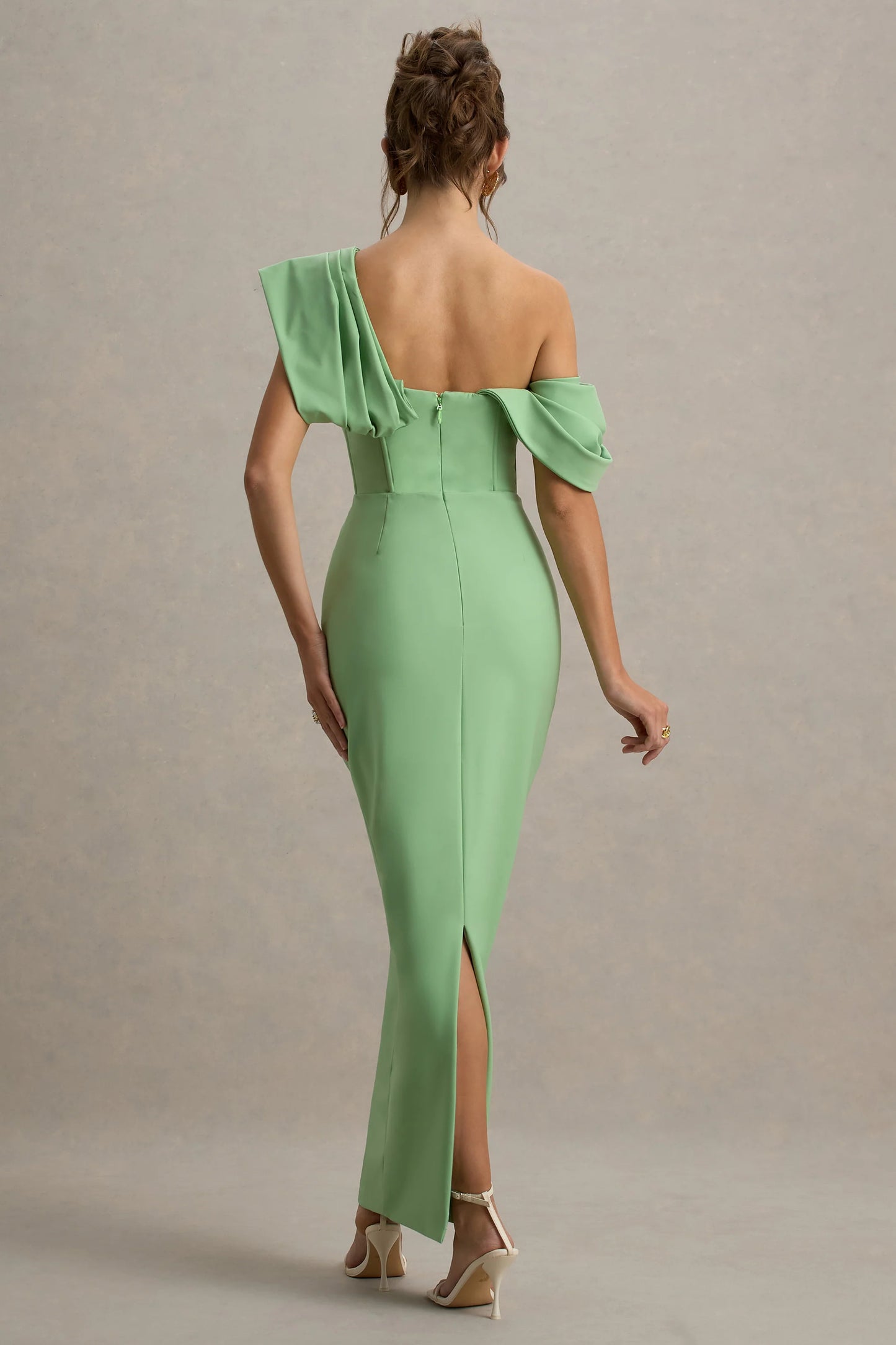 Angelina Green Draped Shoulder Maxi Dress