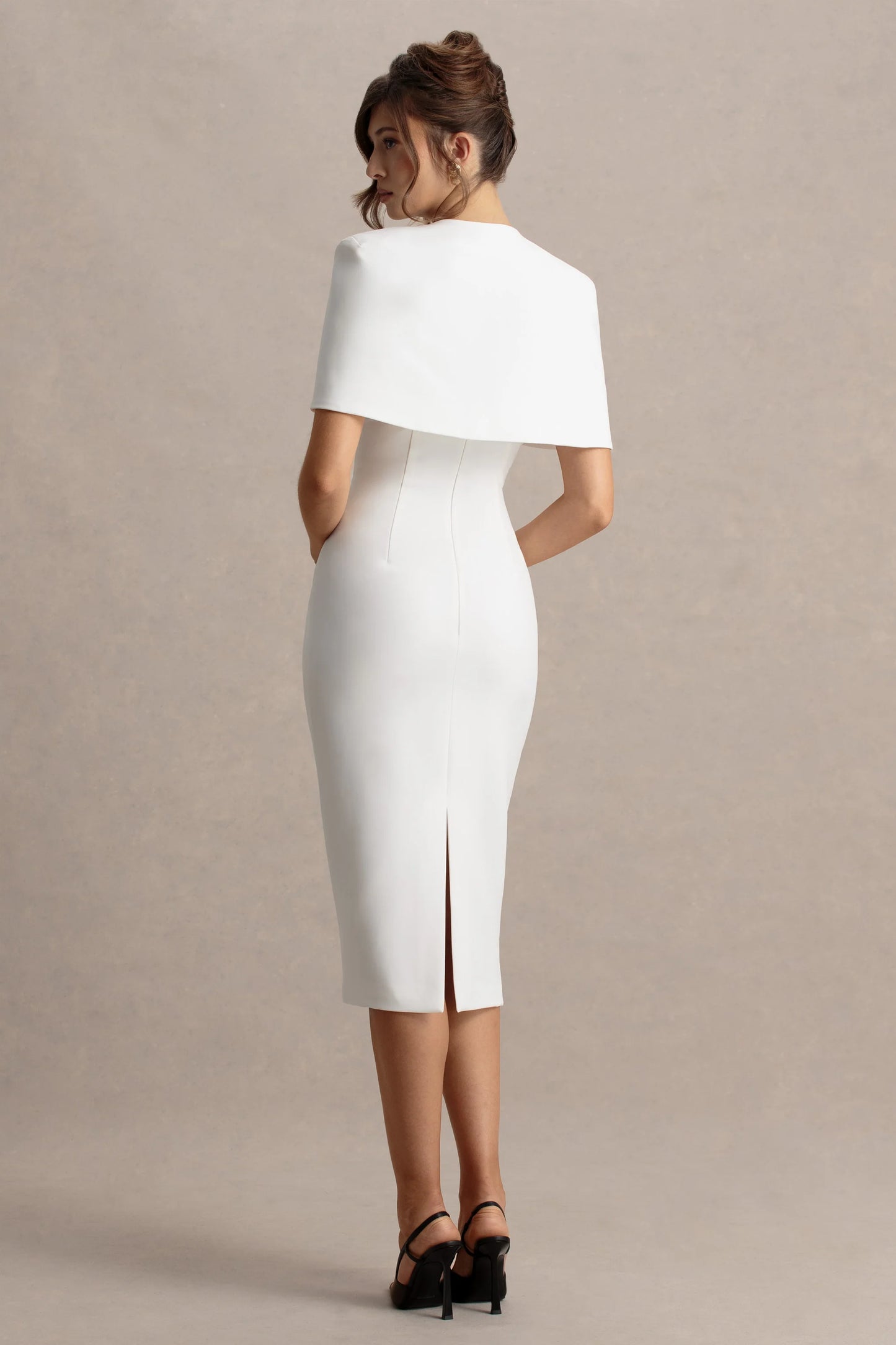 Baylor White Midi-Dress With Removable Cape