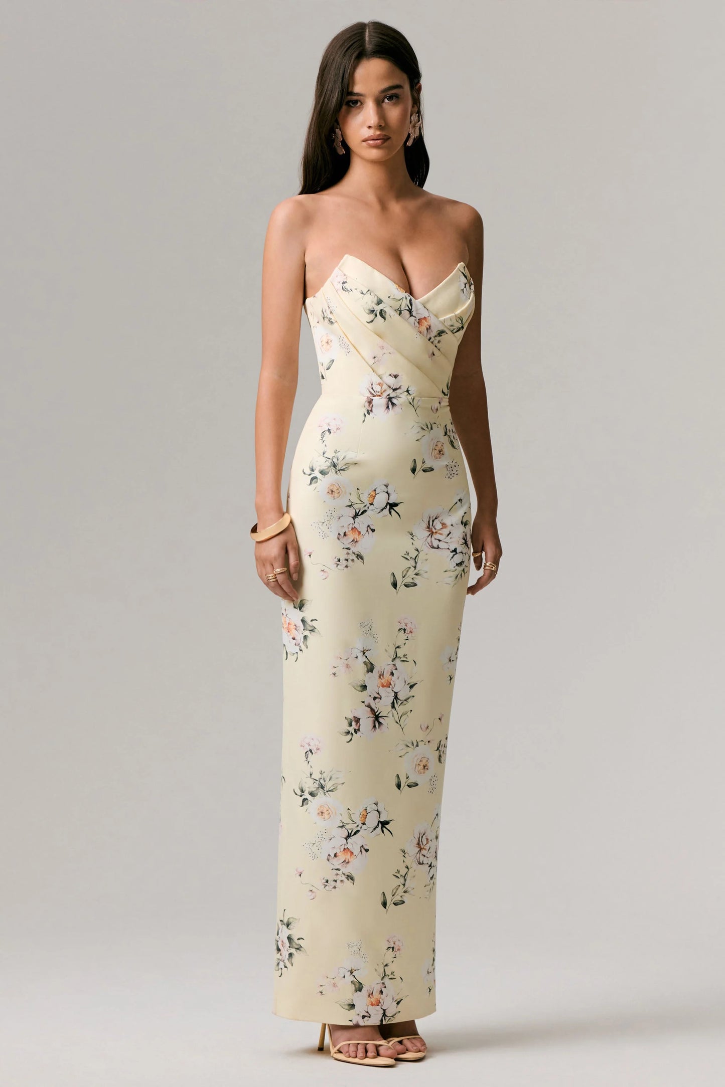 Fierce Lemon Print Asymmetric Ruched Maxi Dress