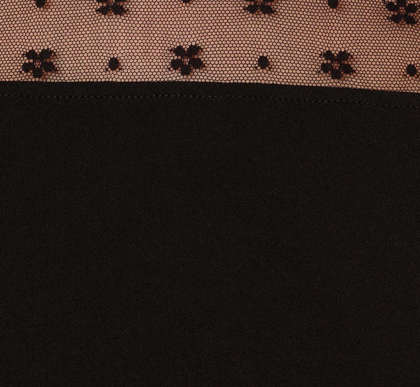 Ruffle Neck Top With Floral Mesh Short Sleeves In Black