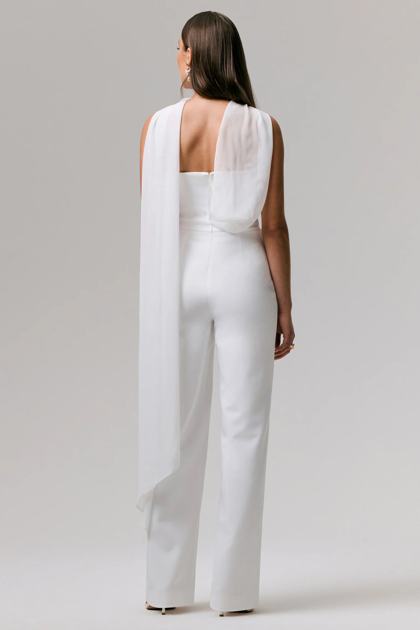 Enchanted White High-Neck Jumpsuit With Scarf
