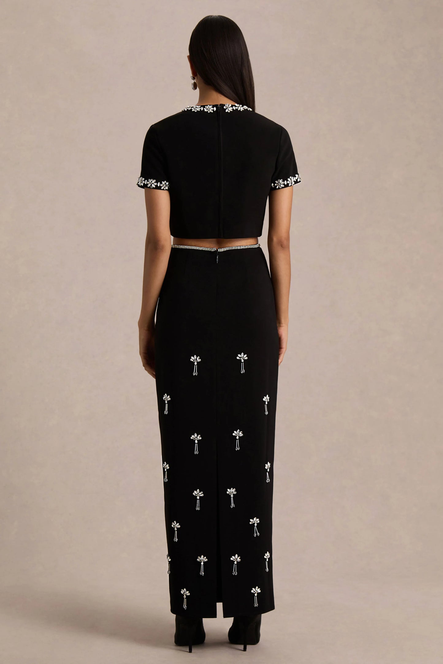 Aven Black Hand-Embellished Maxi Skirt