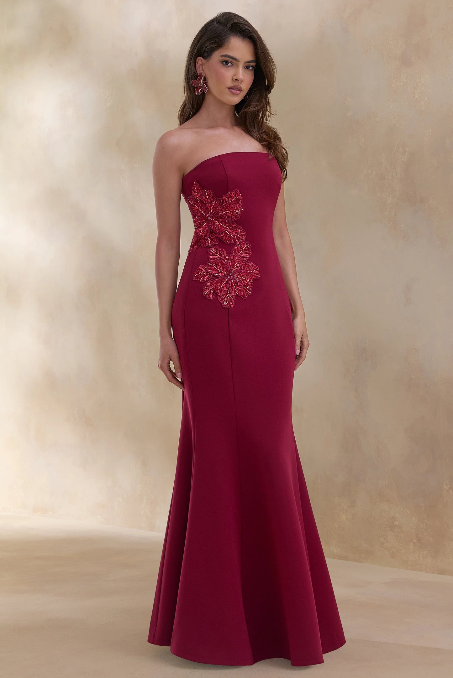 Aylana Burgundy Bandeau Maxi Dress With Embellished Detail