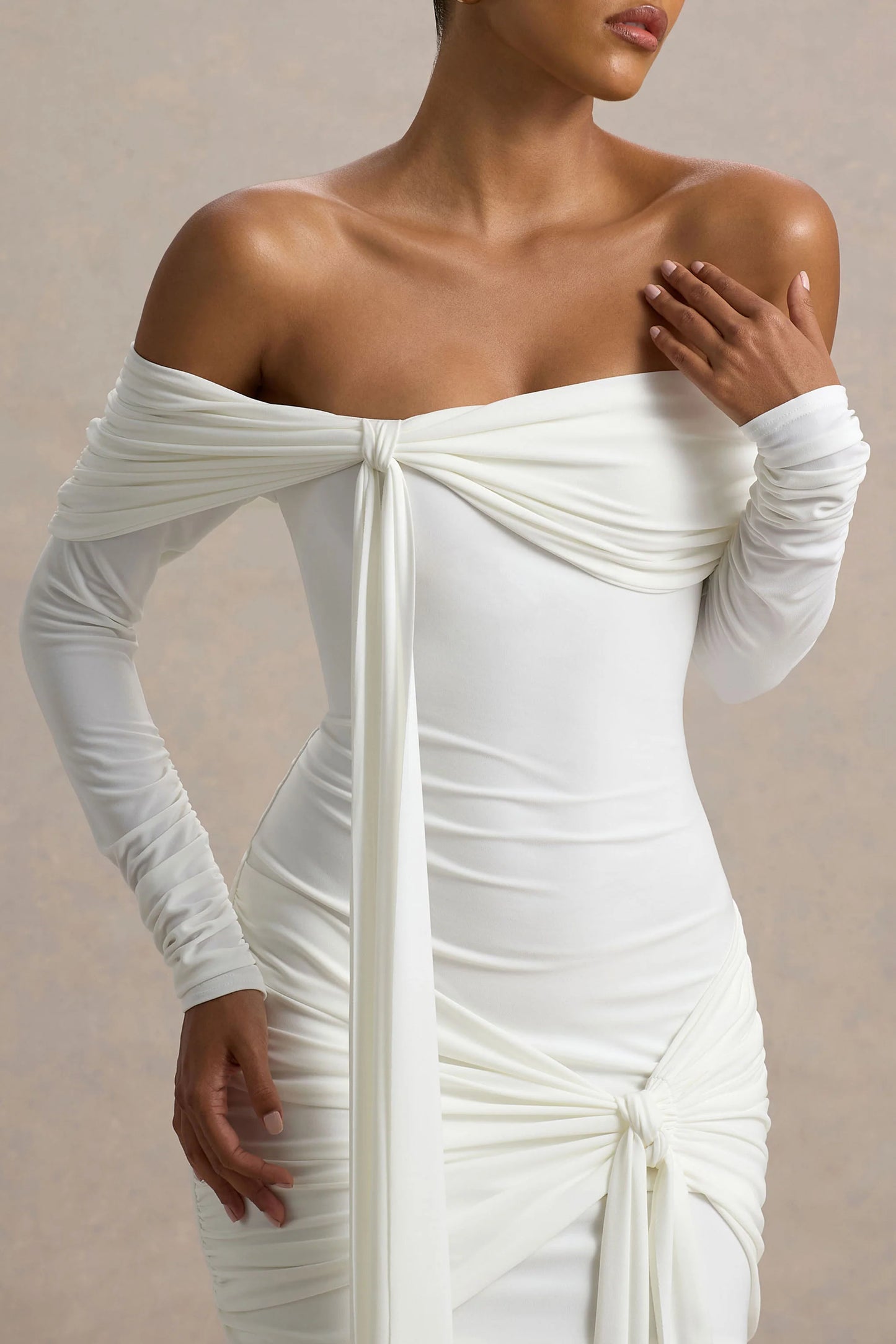 Essie White Bardot Wrap Mini Dress With Sash Detail