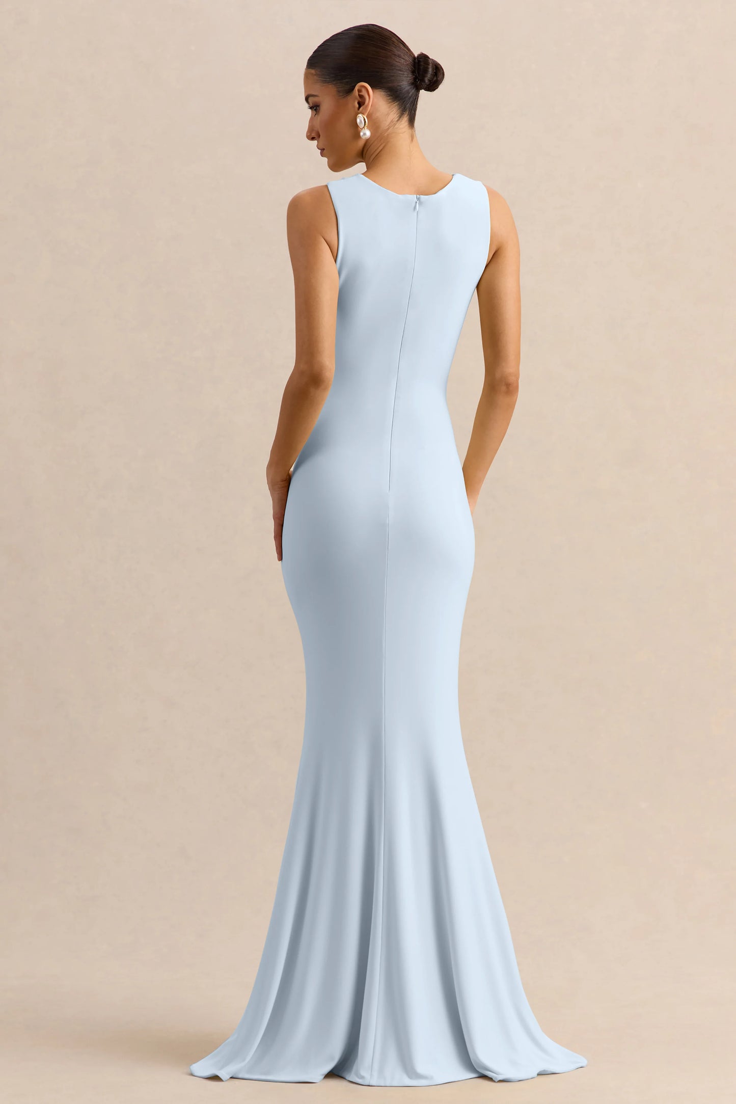 Holly Powder Blue Plunge-Neck Maxi Dress With Twist-Detail
