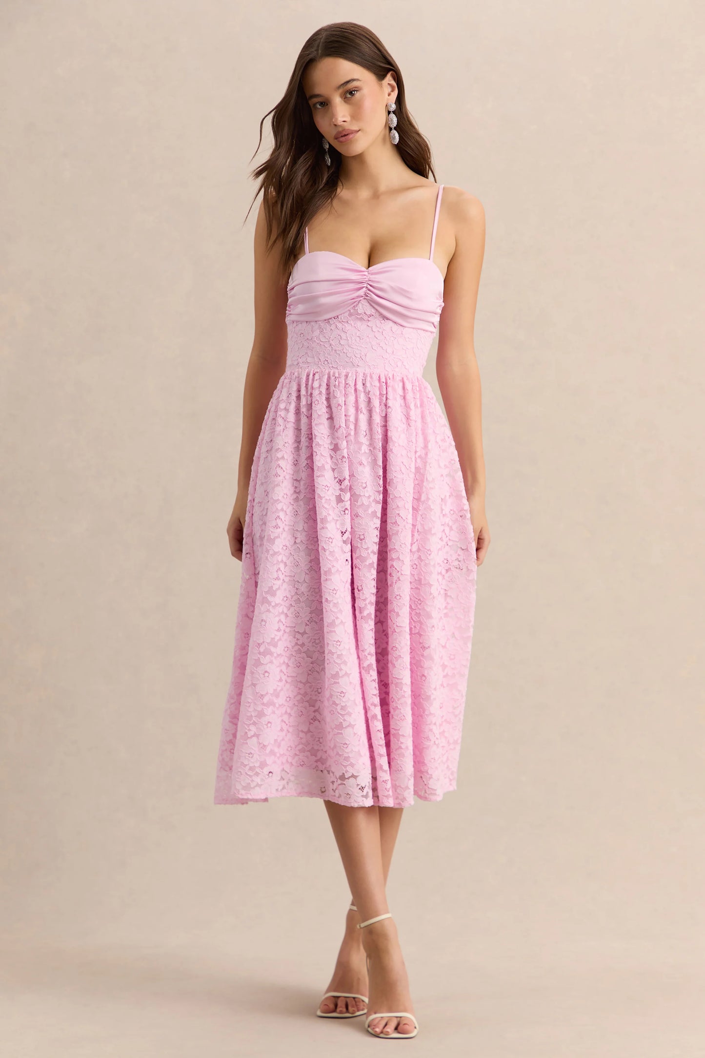 Gloriana Pink Lace Sweetheart-Neck Midi Dress