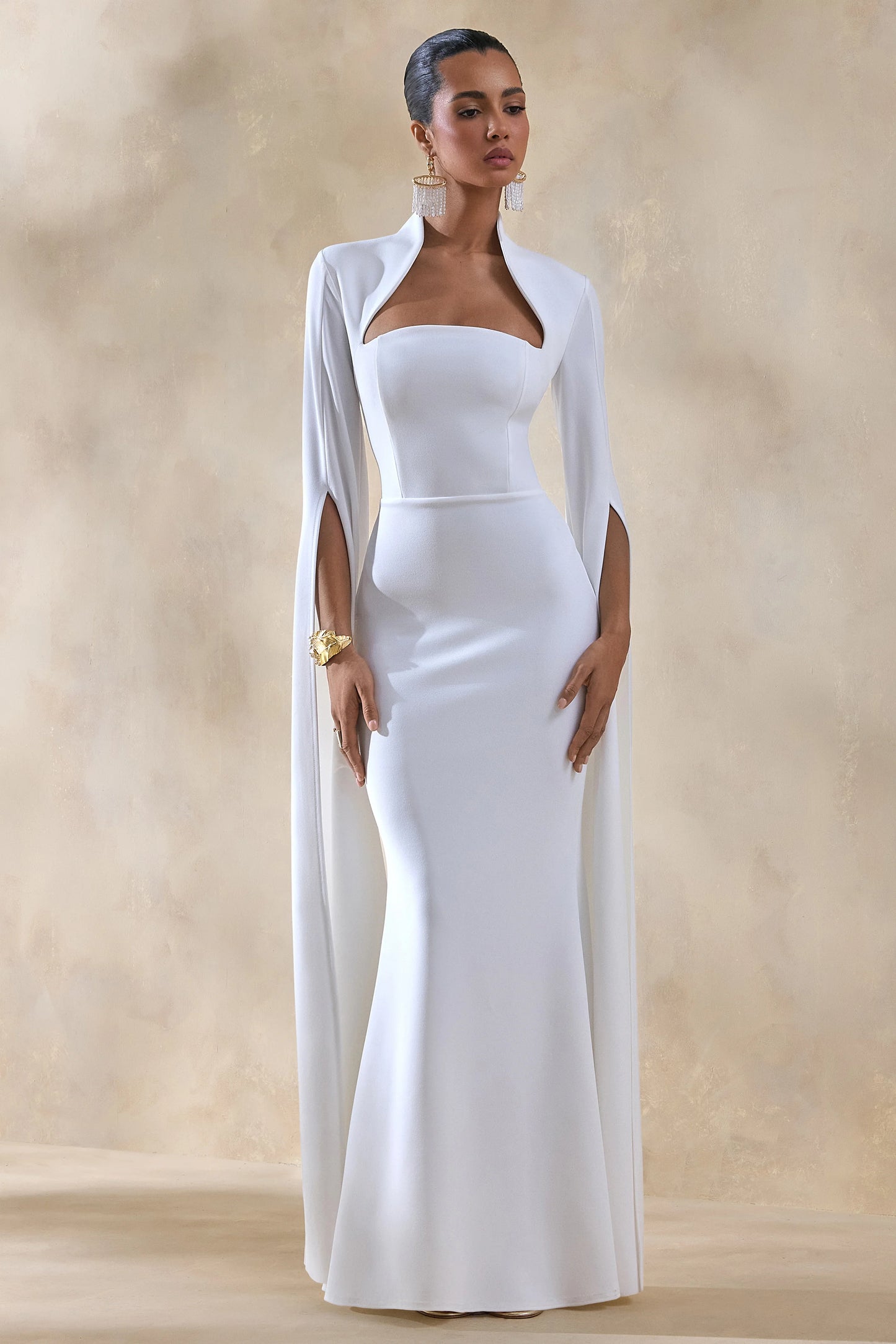 Esme White Square-Neck Maxi Dress With Cape Sleeves
