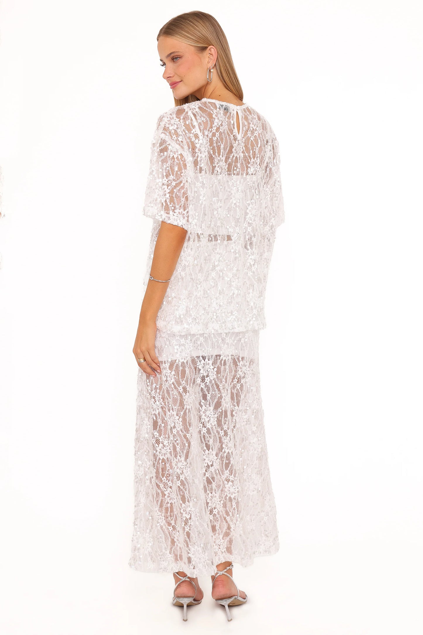 Yonder Sheer Panel Lace Maxi Skirt - White