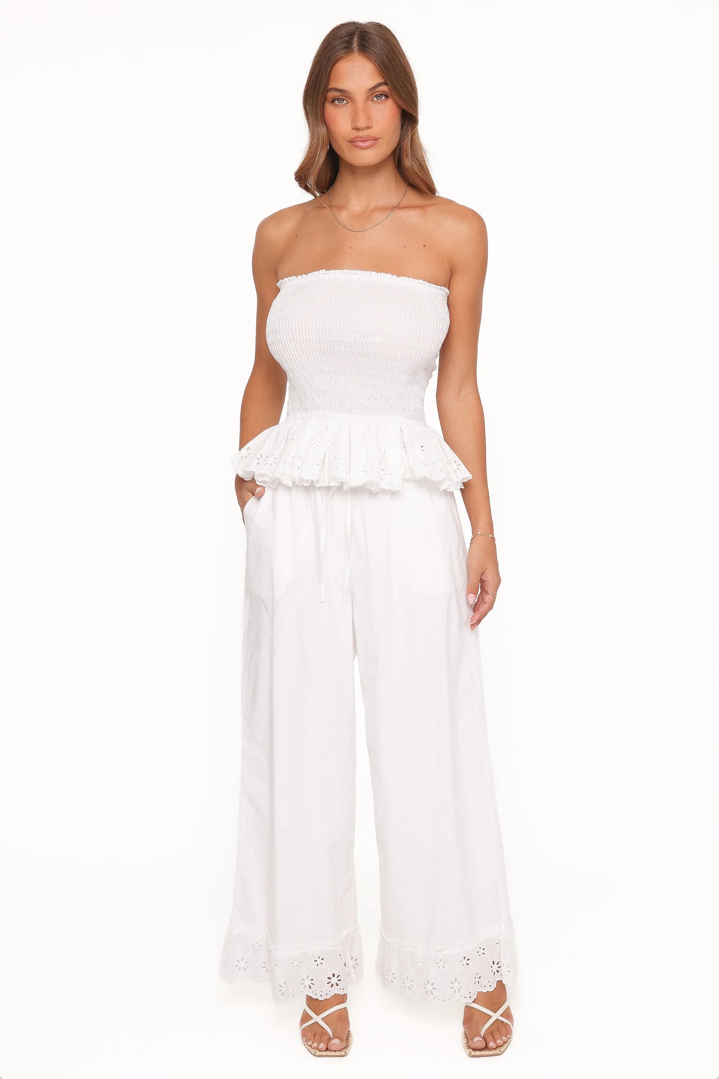 Stori Shirred Top - White Broderie
