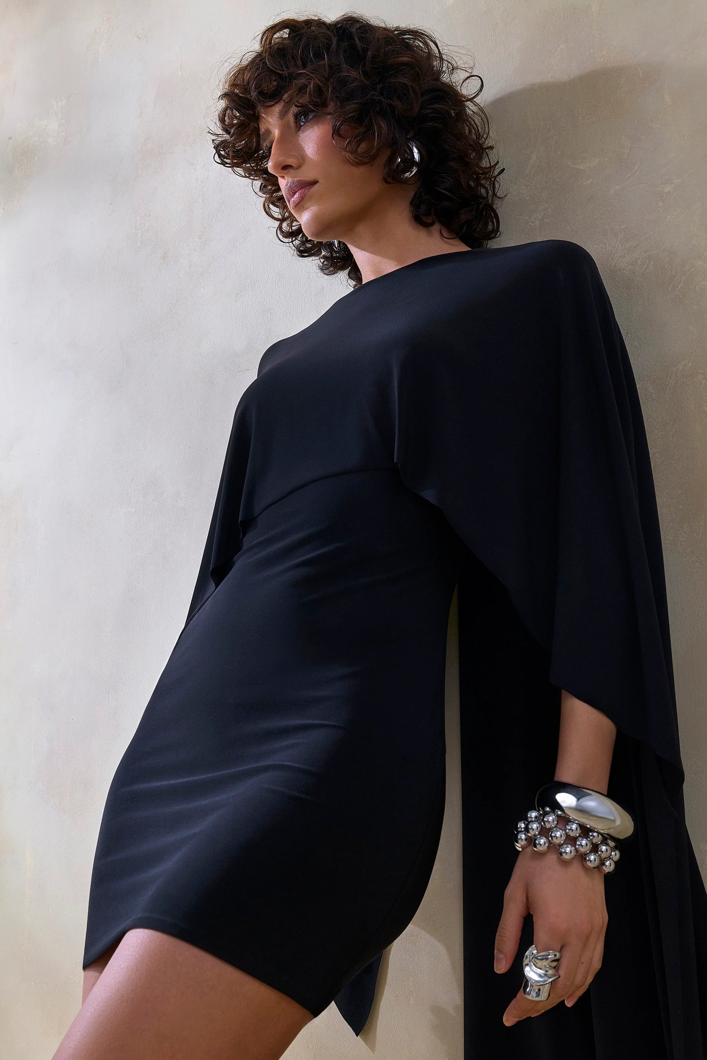 Prislia Black Round-Neck Mini Dress With Cape