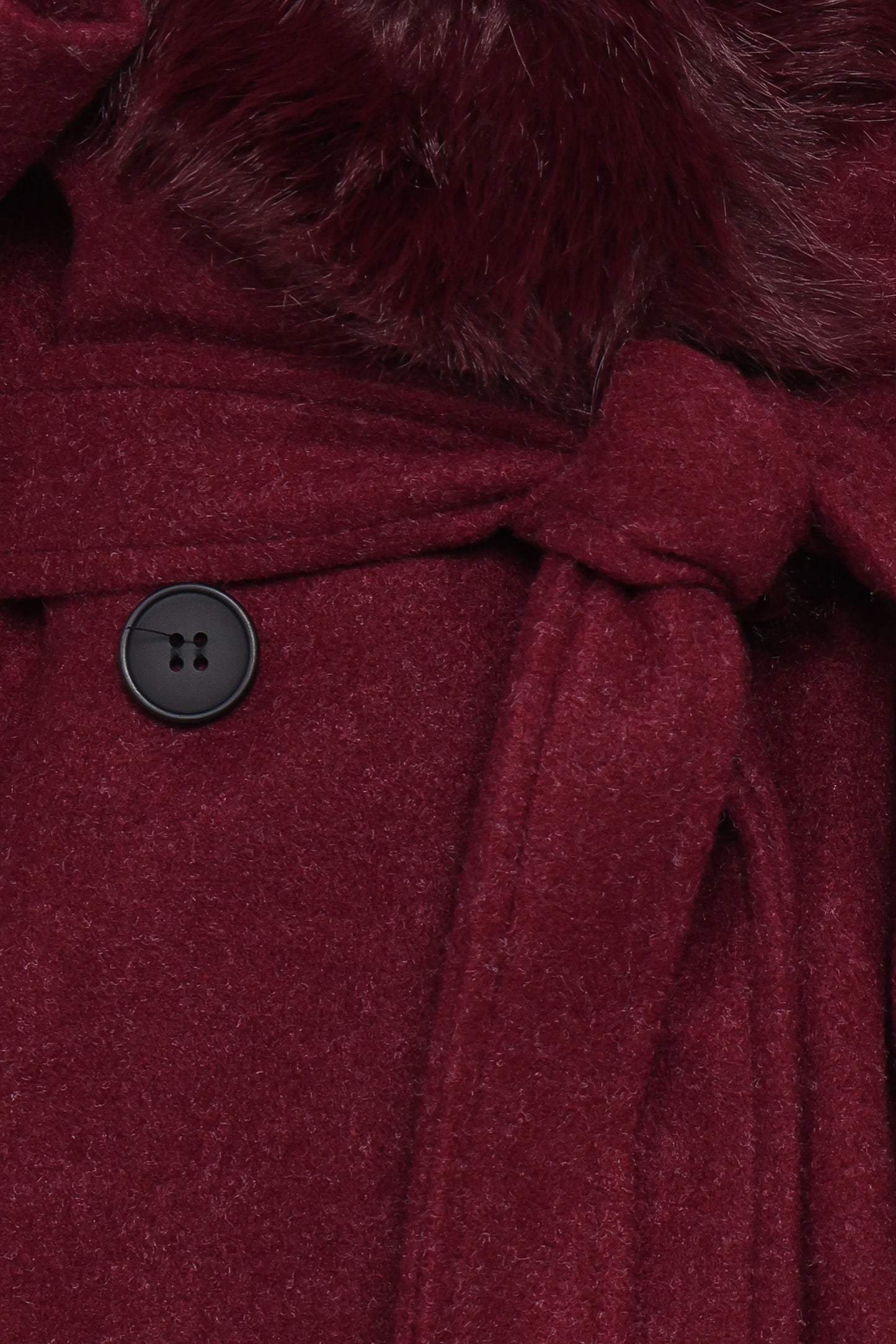 Nina Fur Collar Tie Waist Coat - Burgundy