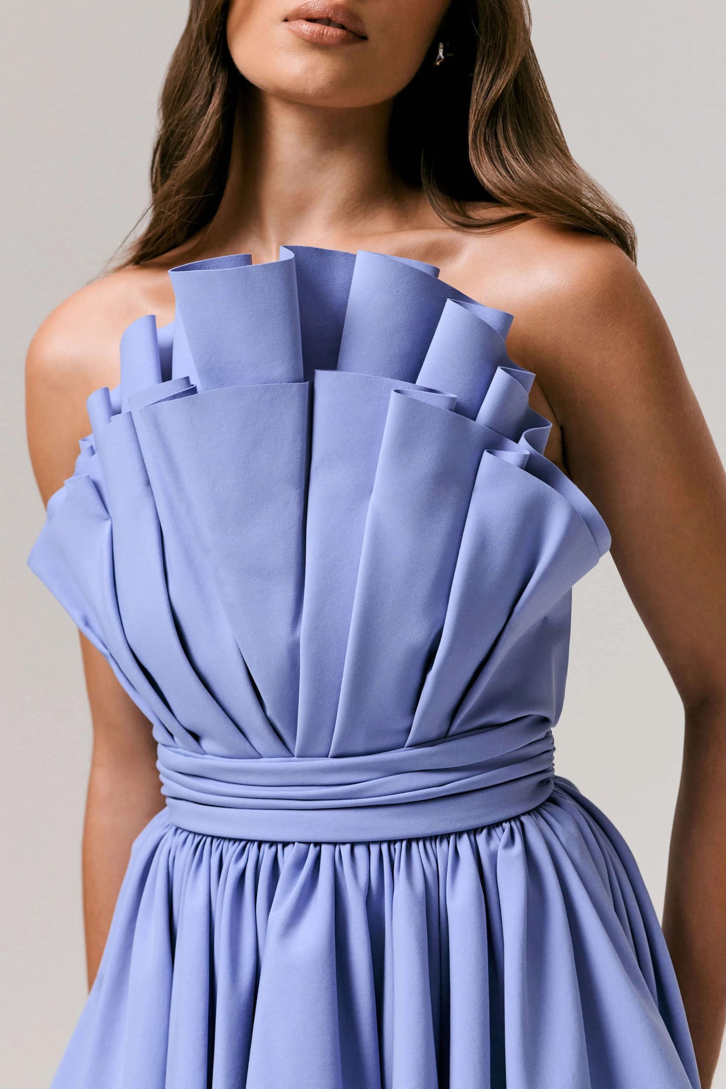 Distinguished Powder Blue Asymmetric Ruffled Mini Dress