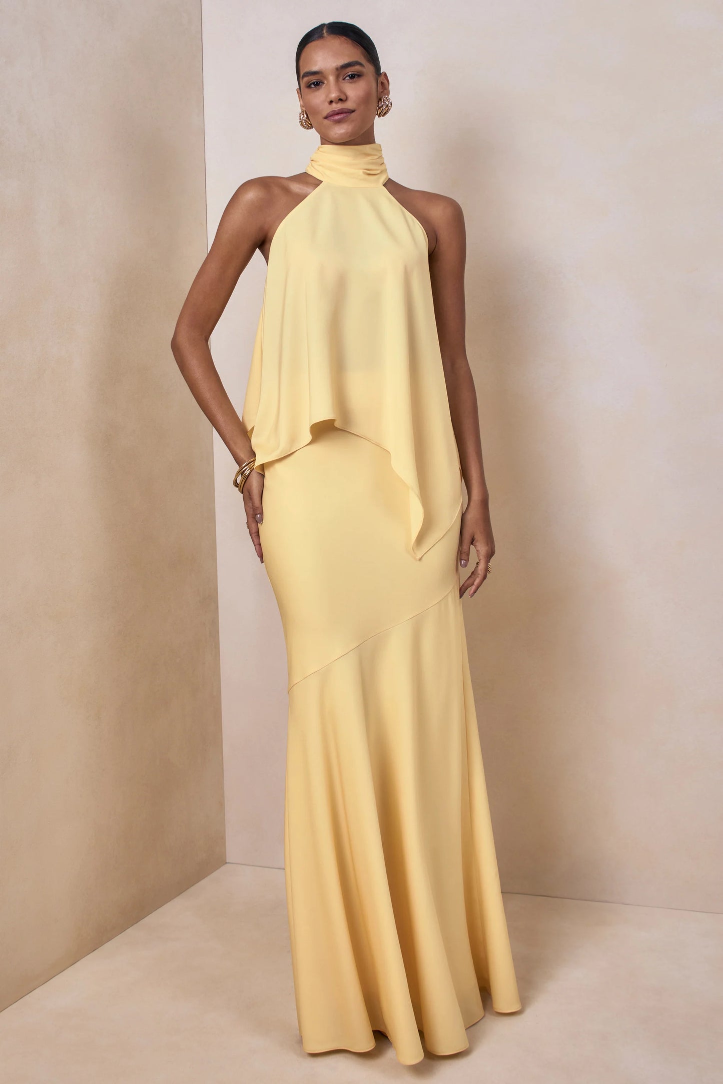 Sancelle Lemon Matte Satin Halter-Neck Top
