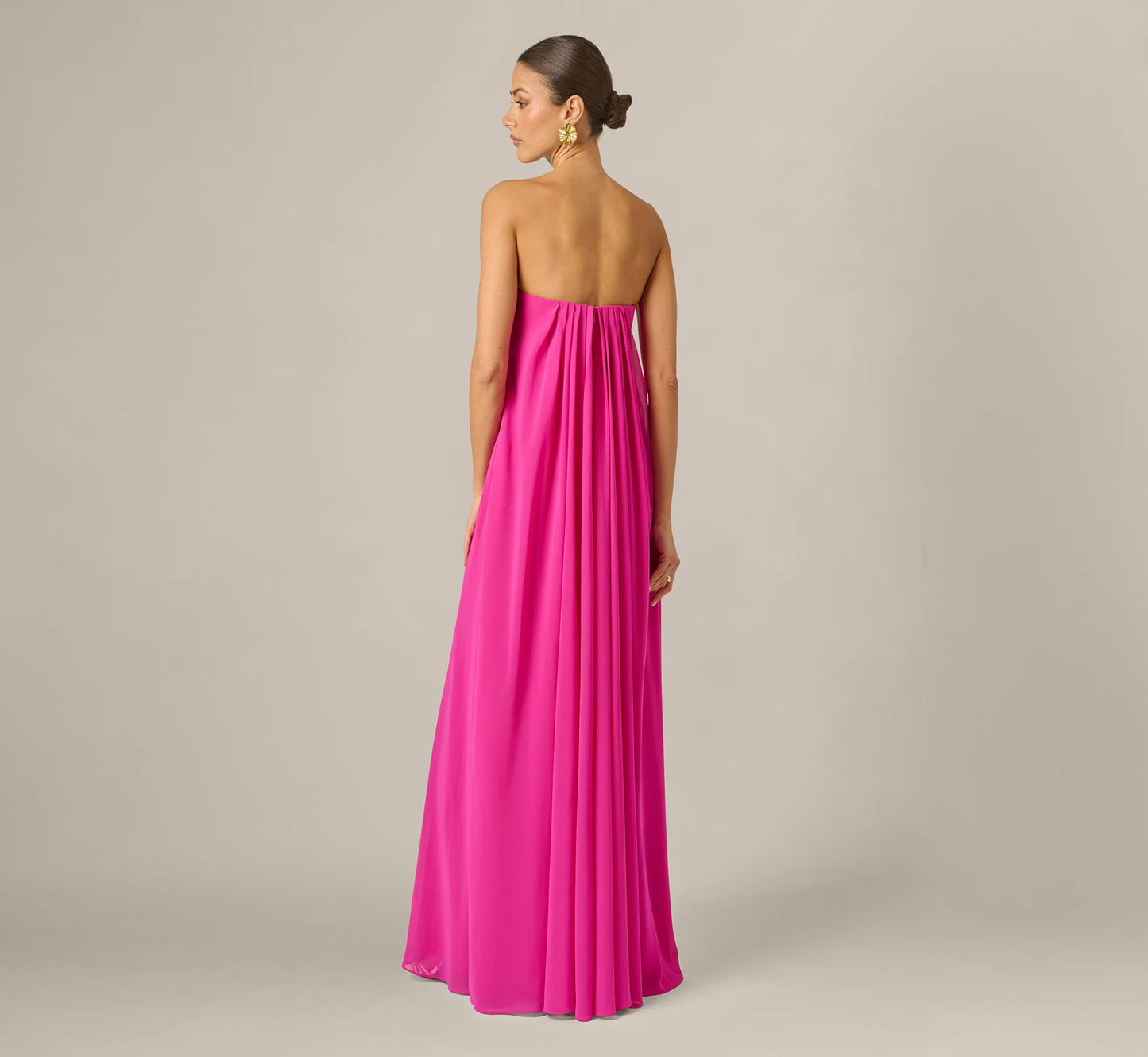 Strapless Chiffon Trapeze Gown In Pink Flame