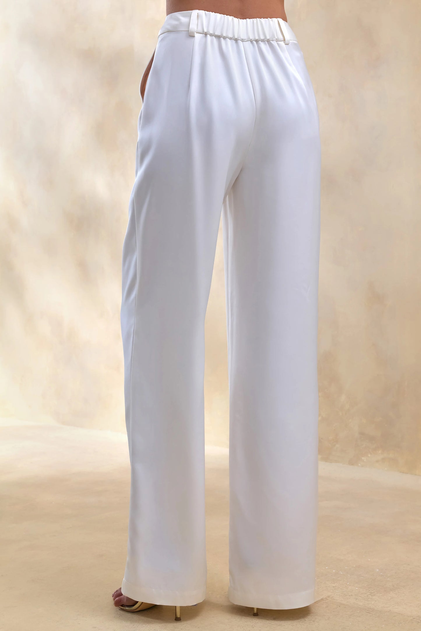 Ilena Cream Satin Wide-Leg Trouser