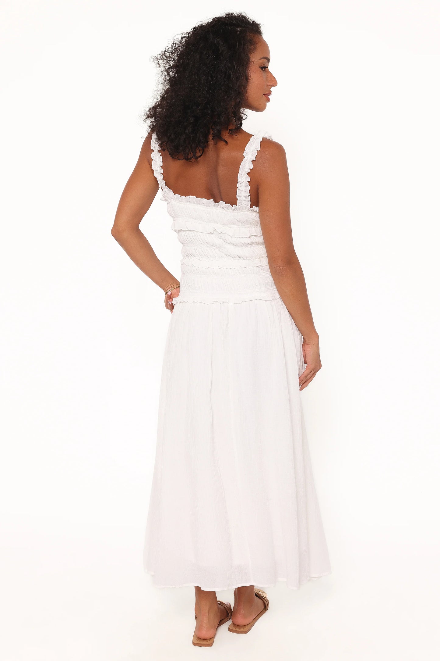 Enola Gather Midi Dress - White