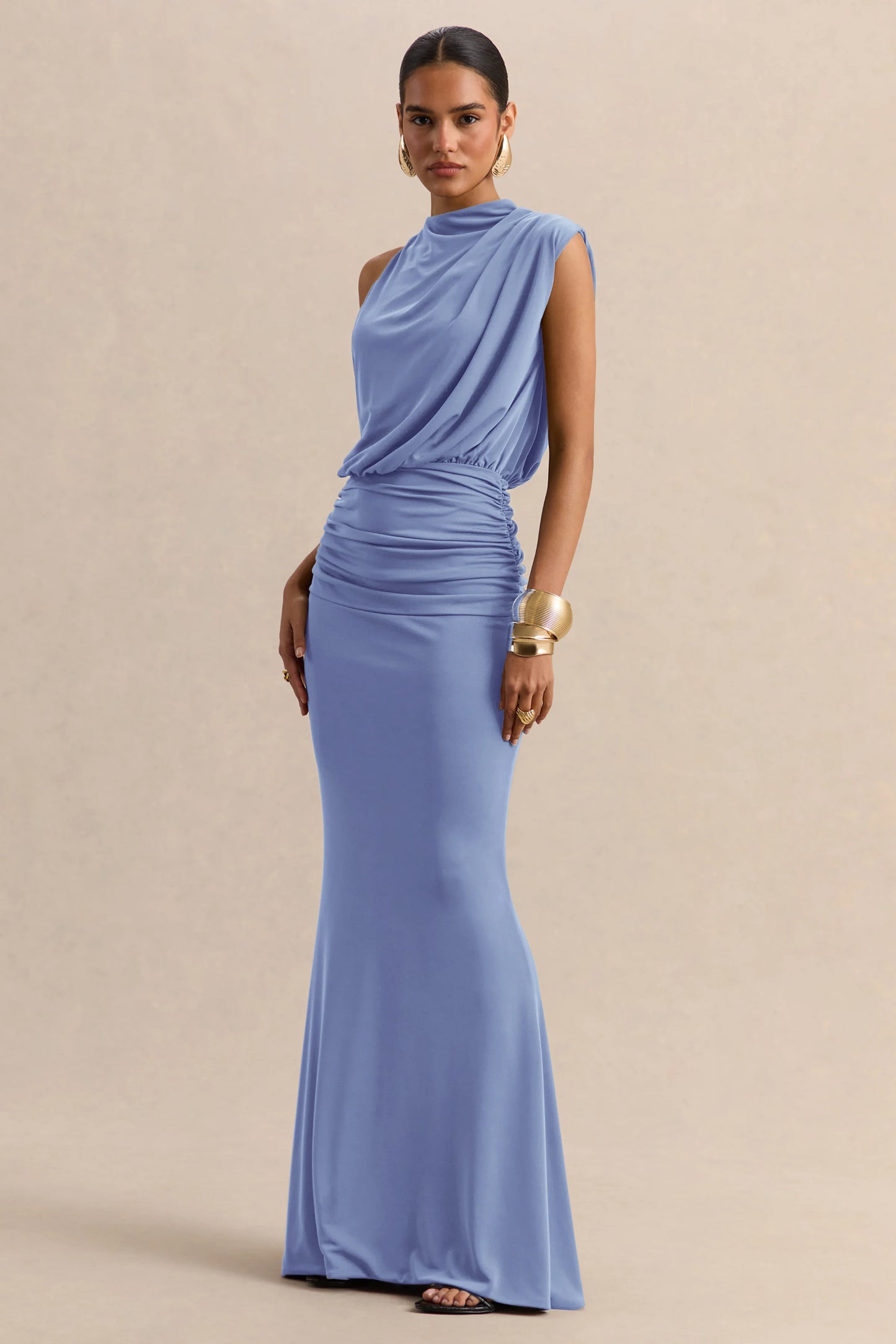 Umaira Powder Blue High-Neck Maxi Dress