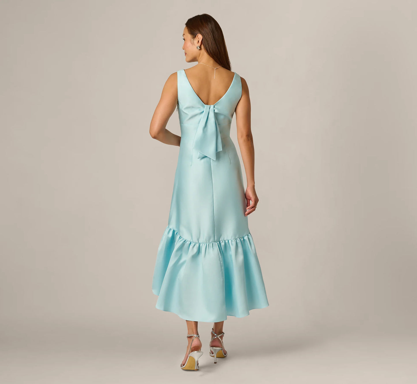 High Low Ruffle Midi Dress In Clear Sky