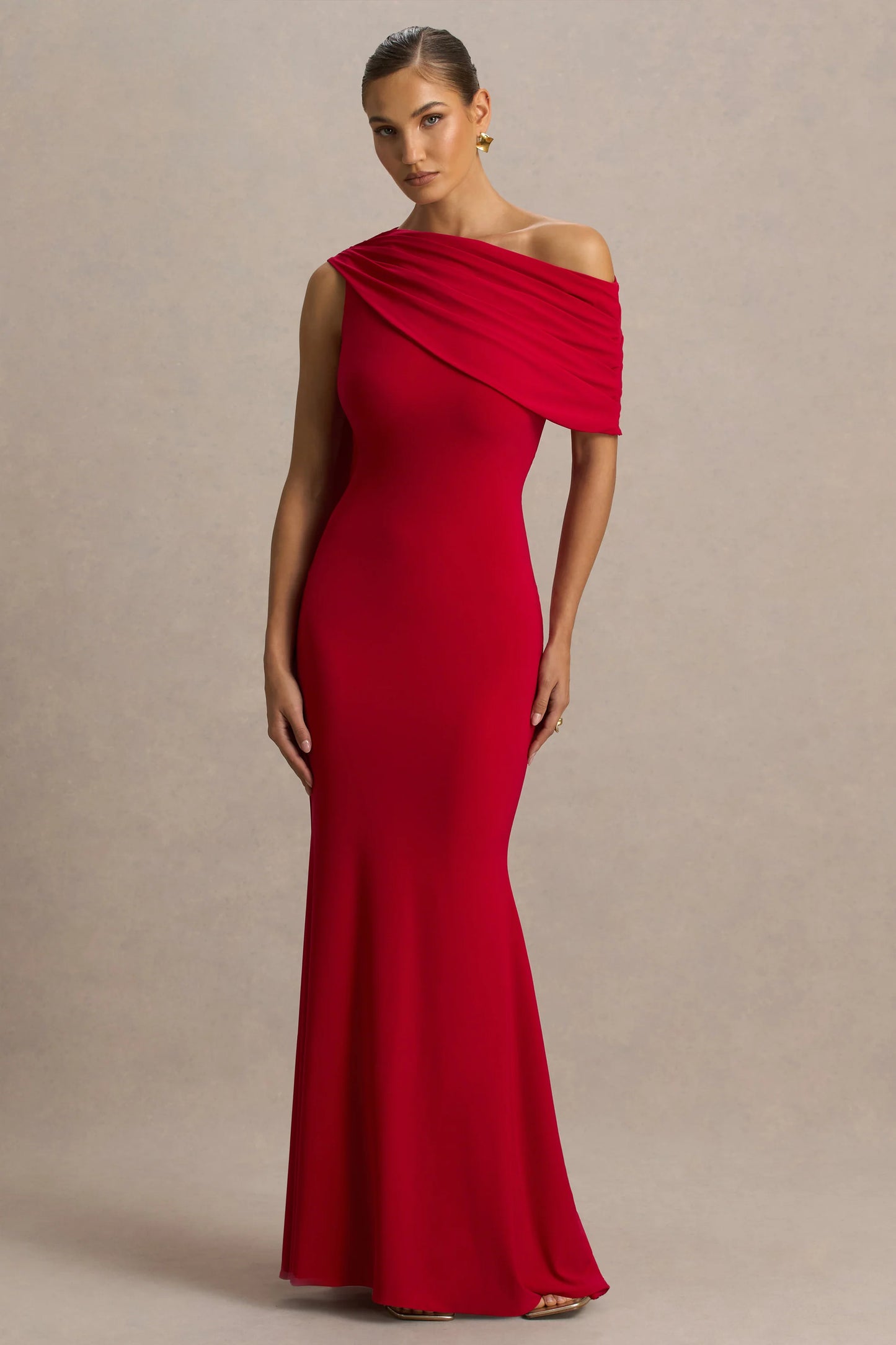 Zendaya Red Asymmetric-Neck Fishtail Maxi Dress With Sash