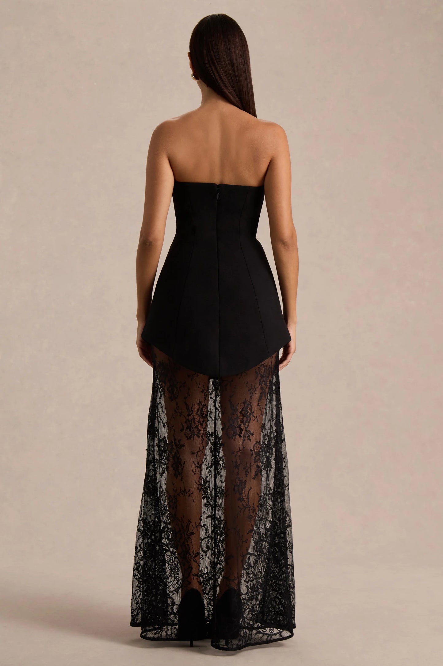 Brandi Black Bandeau Maxi Dress With Lace Skirt