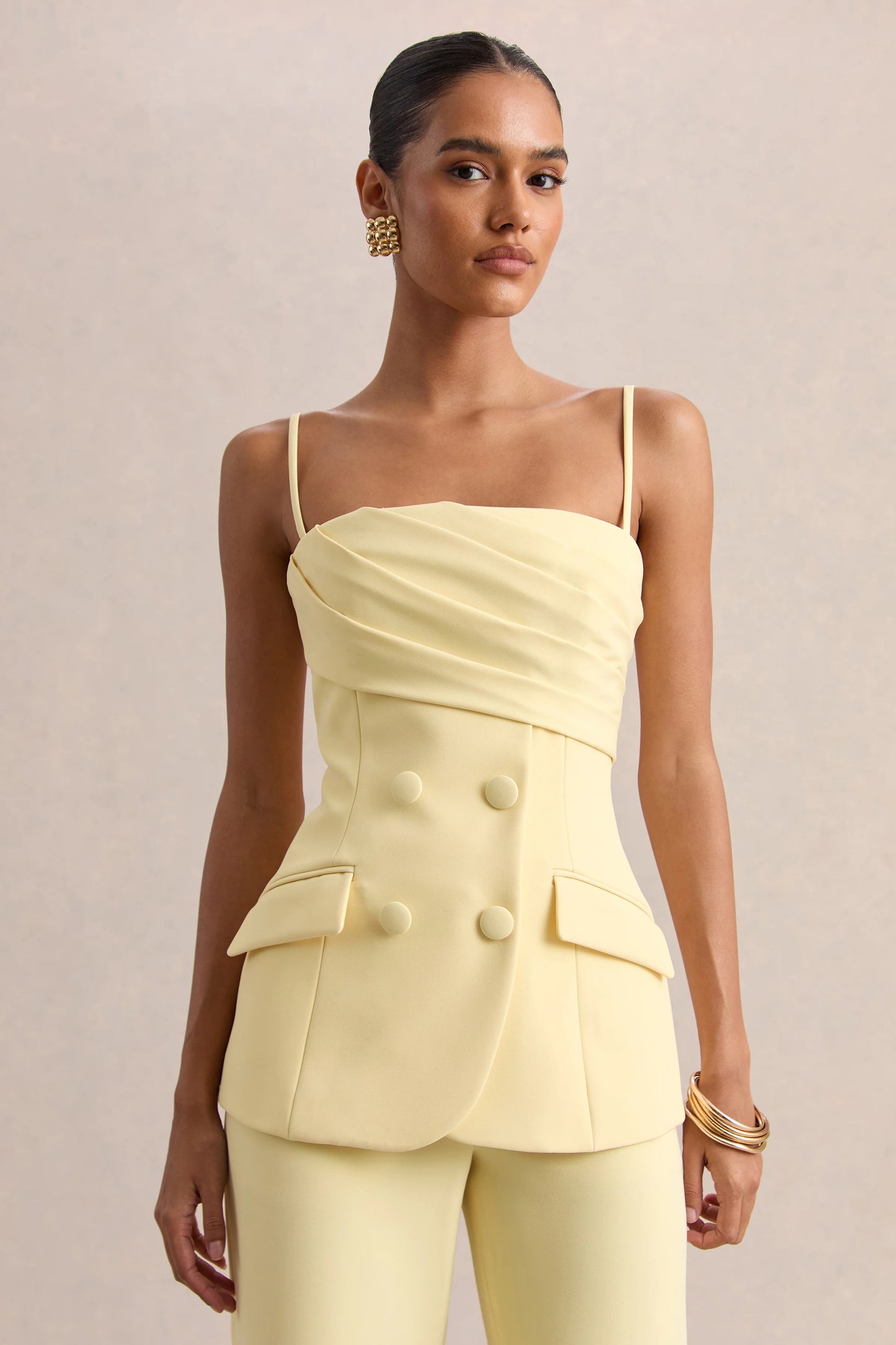 Lunivra Lemon Square-Neck Tailored Top