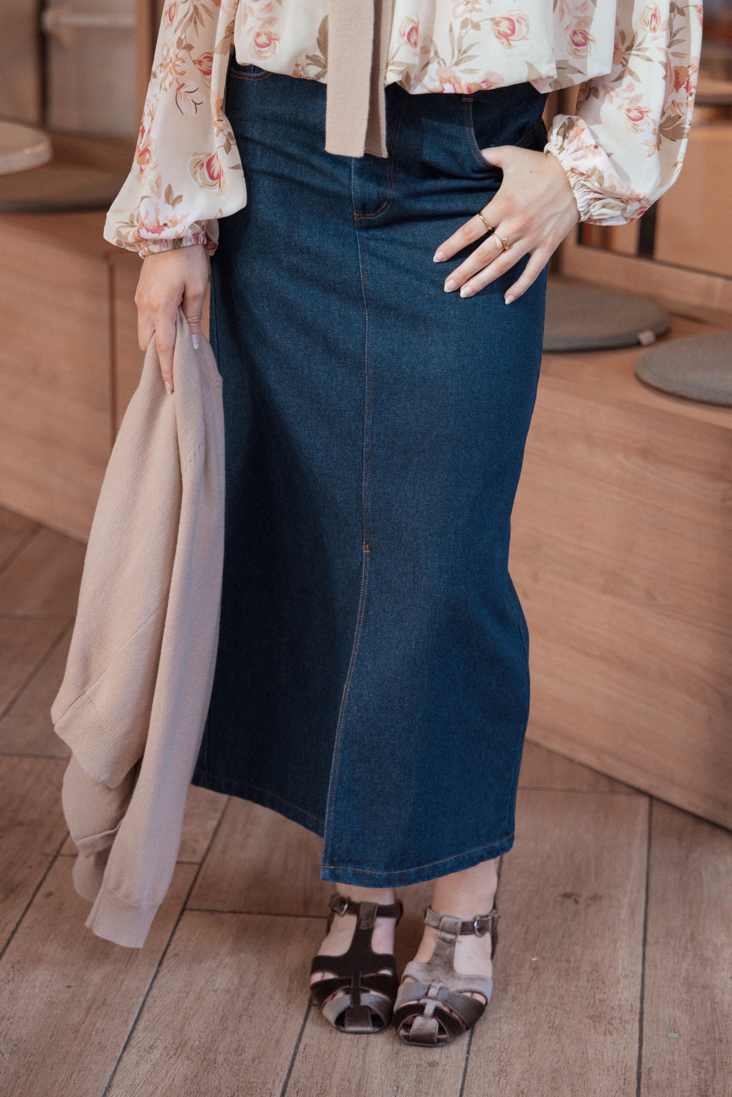 Dana Denim Midi Skirt - Midnight