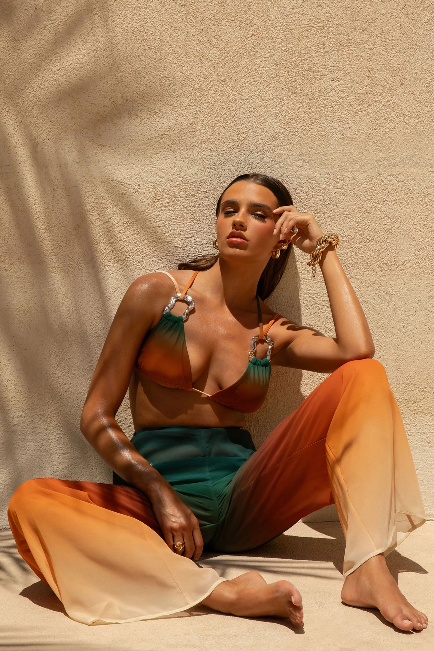 Farretti Ombre Print Chiffon Wide-Leg Trousers