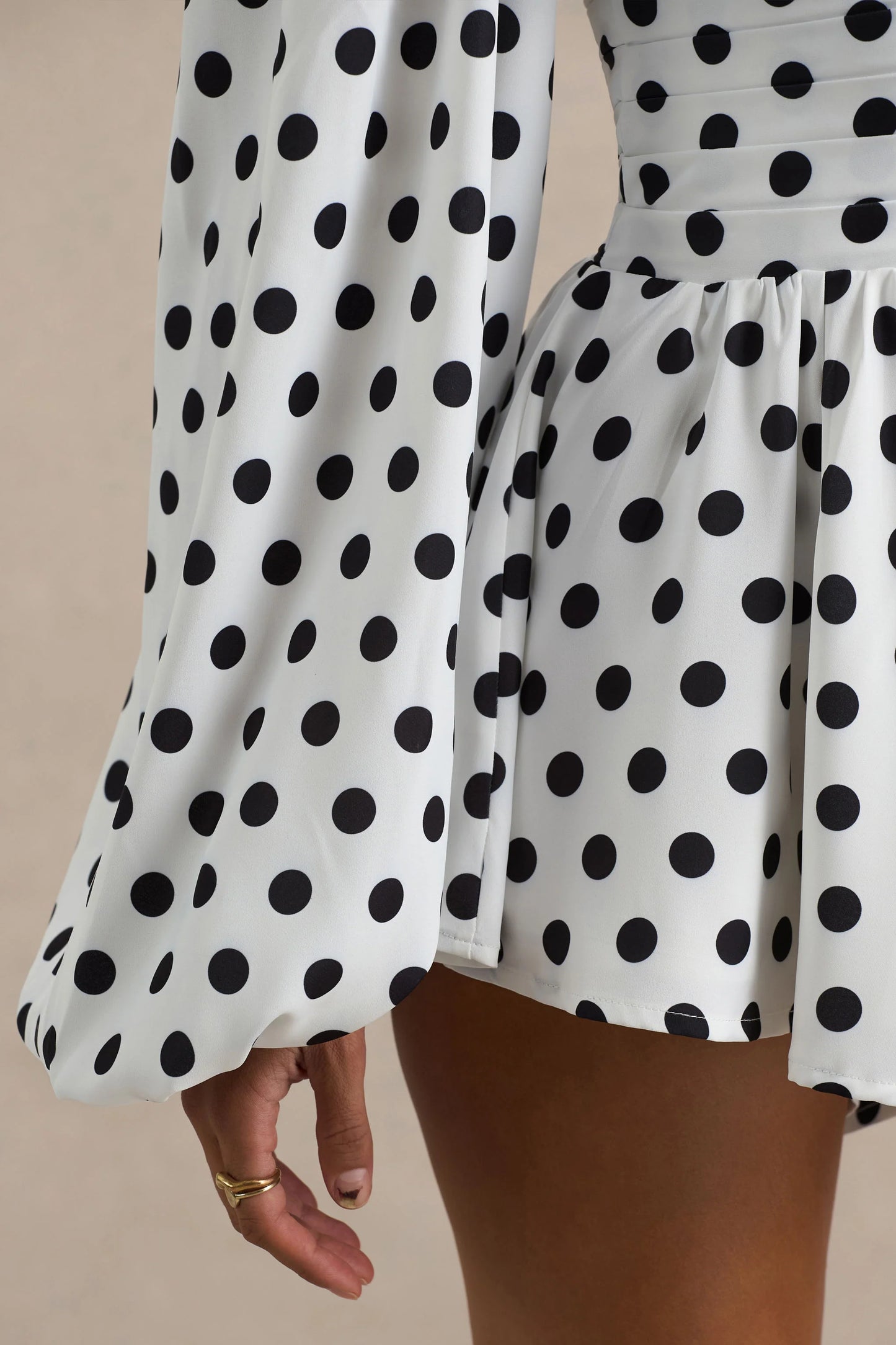 Laurel White Polka Dot V-Neck Balloon Sleeve Playsuit