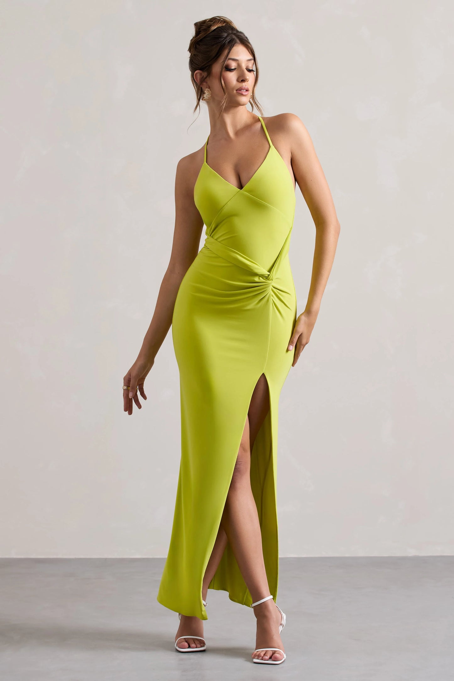 Domenica Lime Green Halter-Neck Wrap Maxi Dress