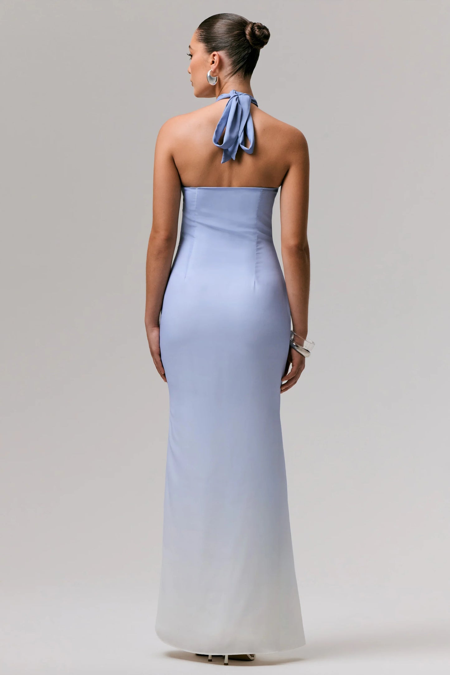 Sharni Blue Ombre Chiffon Halter-Neck Maxi Dress