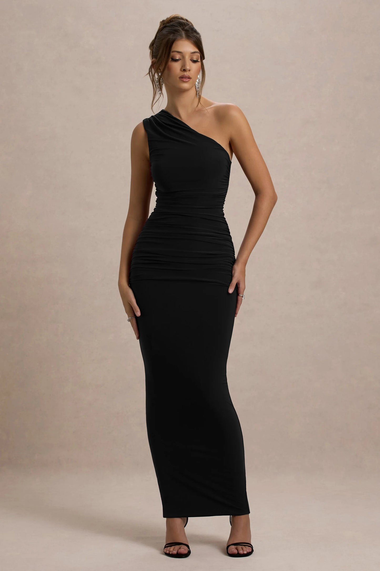 Dalarie Black One-Shoulder Gathered Maxi Dress