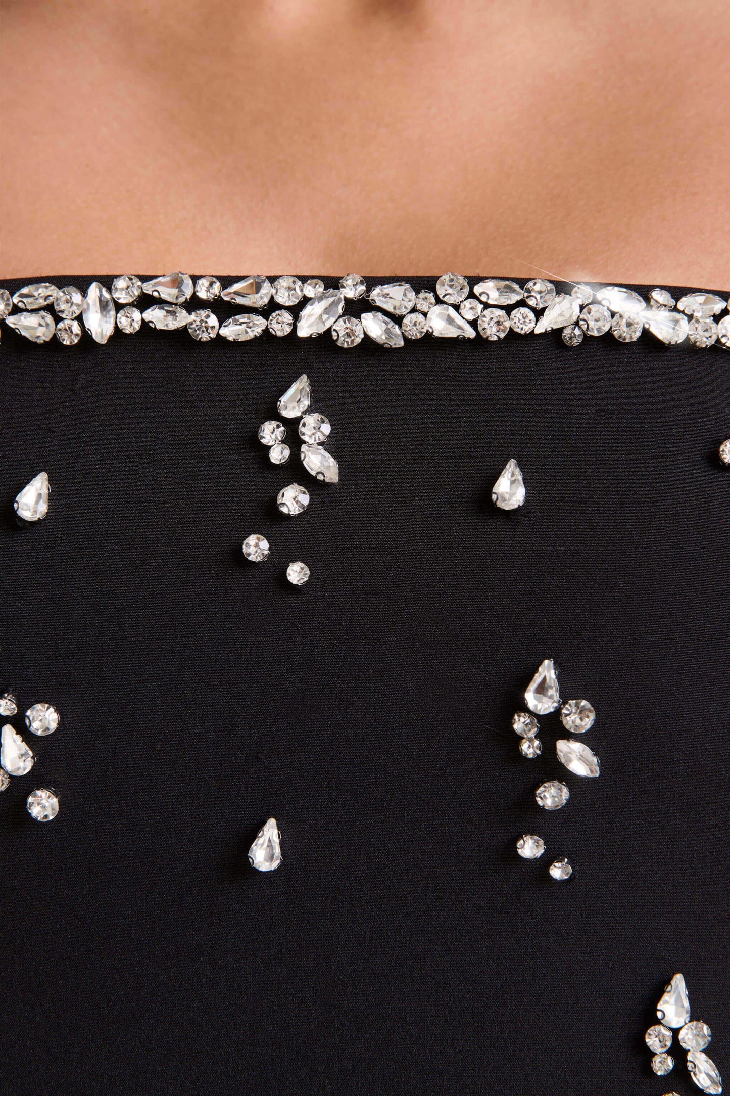 Rominia Black Bandeau Hand-Embellished Maxi Dress