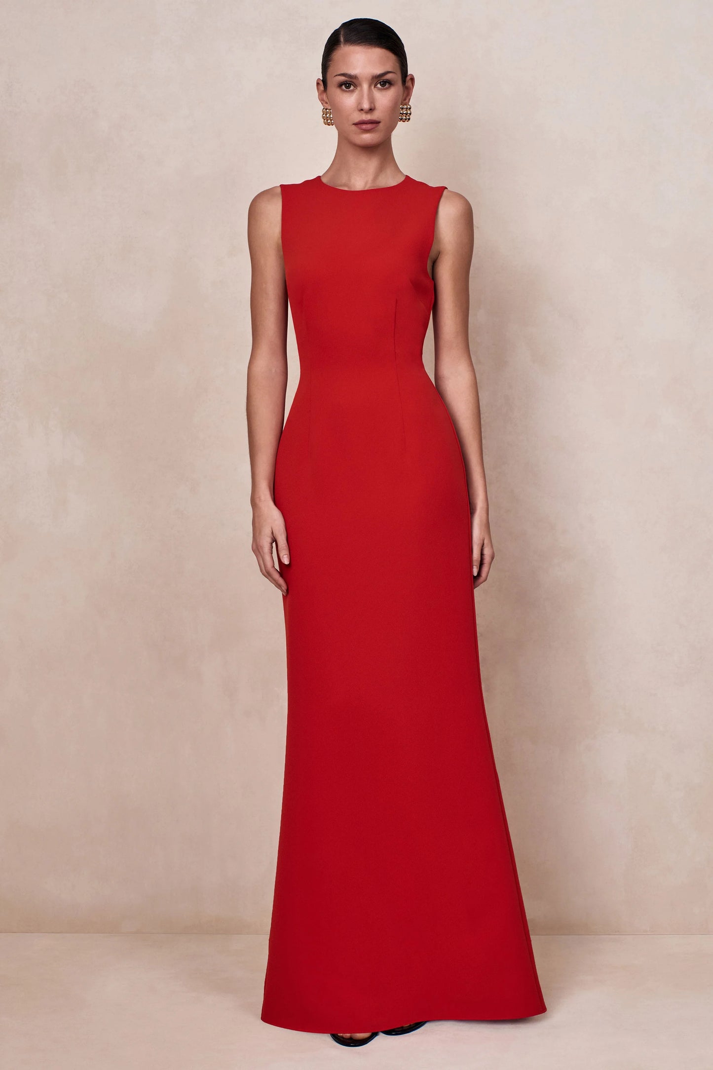 Astrelle Red High-Neck Maxi Dress