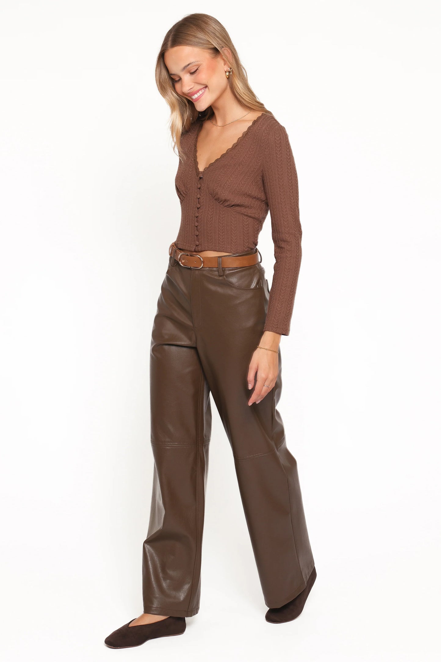 Emer Leather Pant - Chocolate Brown