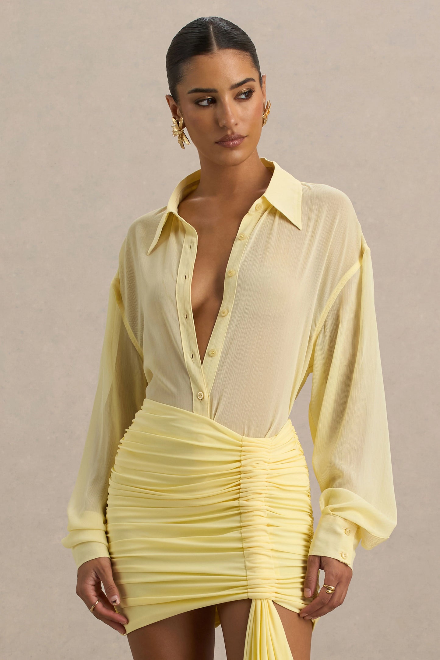 Zinna Lemon Plunge-Neck Shirt