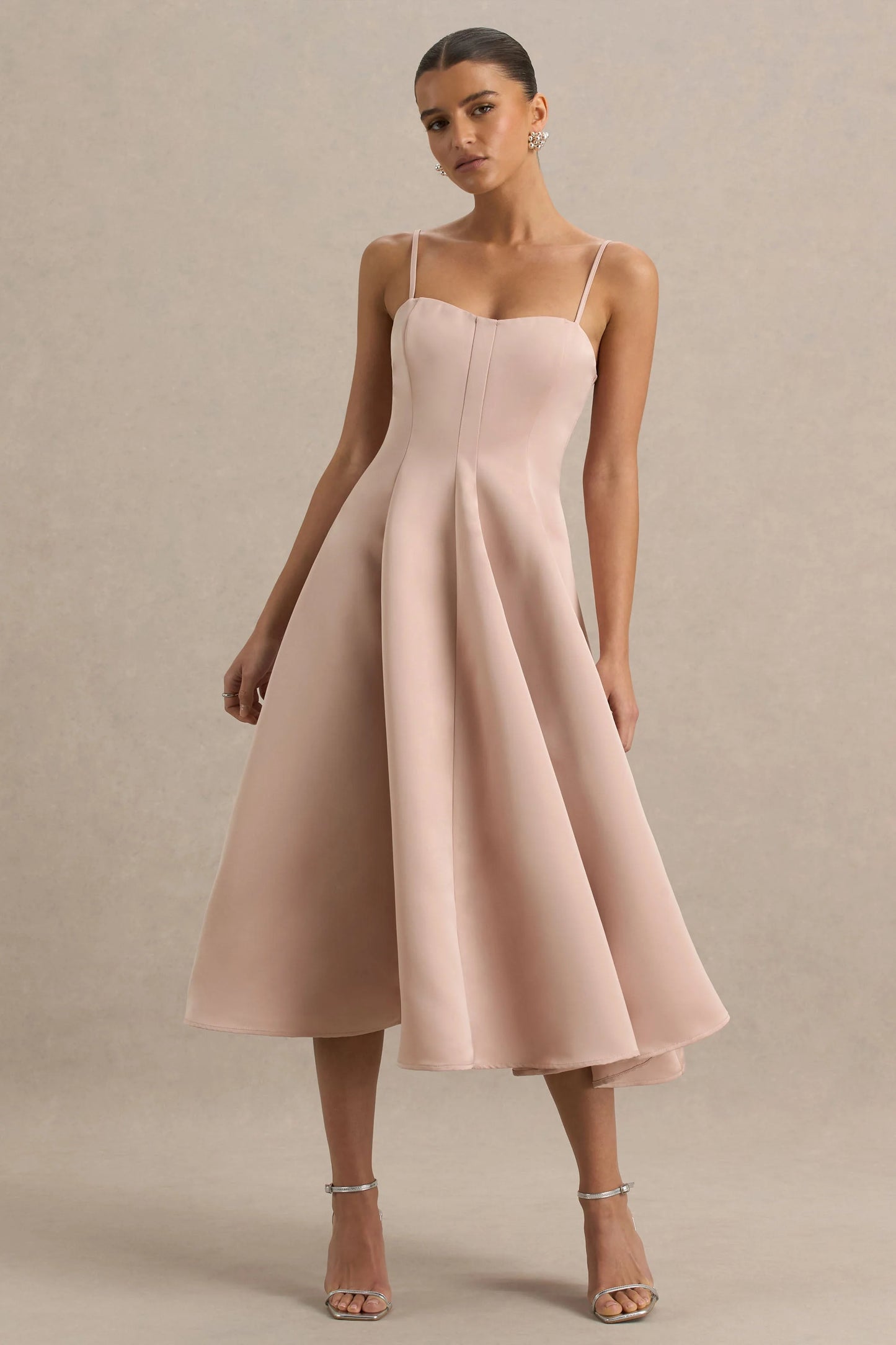 Mally Rose Pink Satin Sweetheart A-Line Midi Dress
