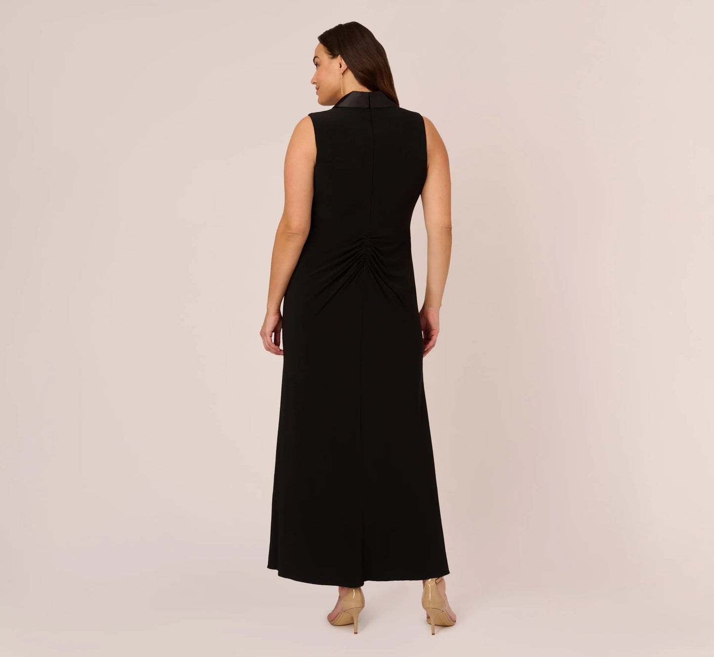 Plus Size Matte Jersey Twist Front Tuxedo Long Gown In Black