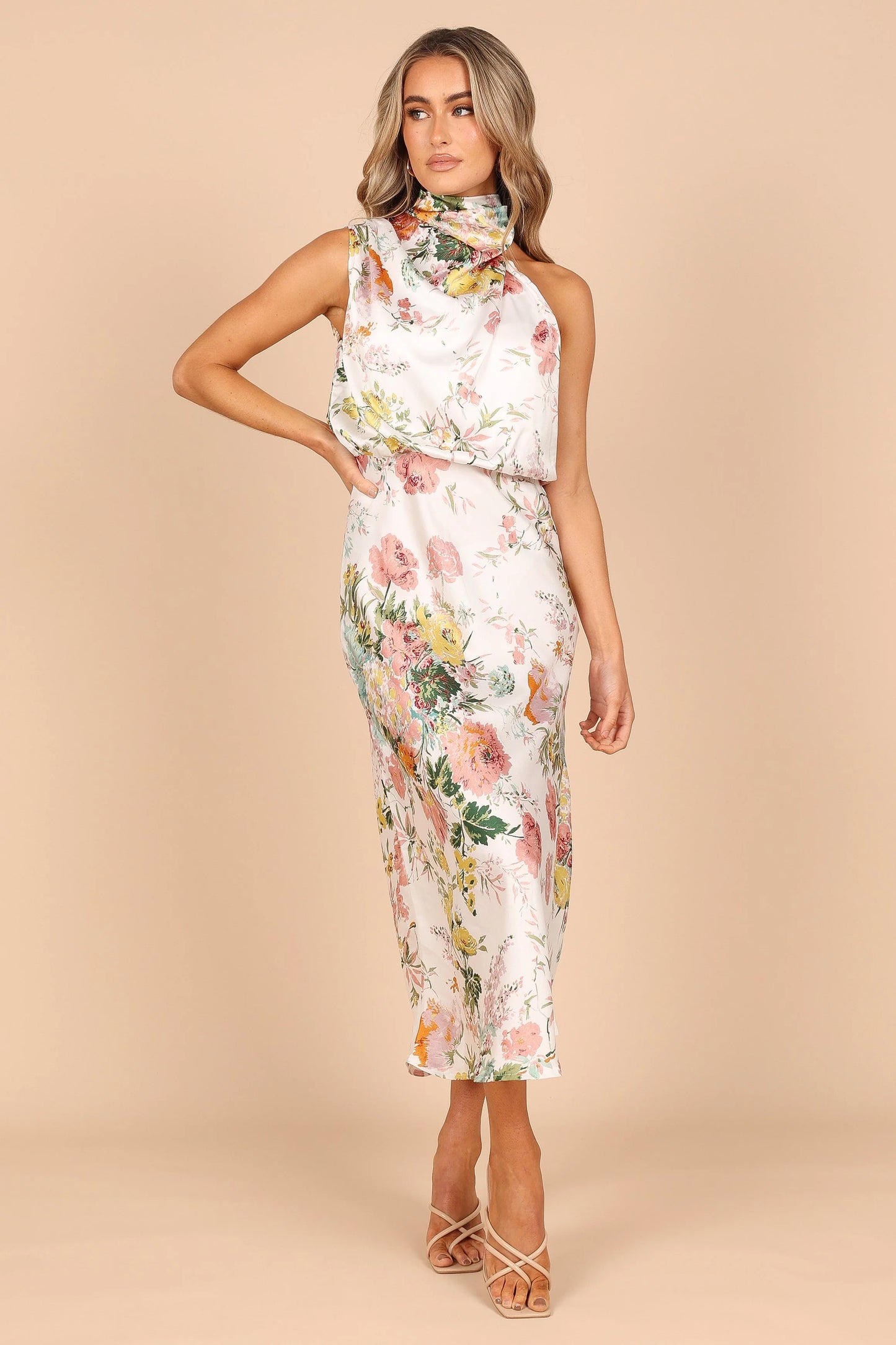 Anabelle Halter Neck Midi Dress - White Floral