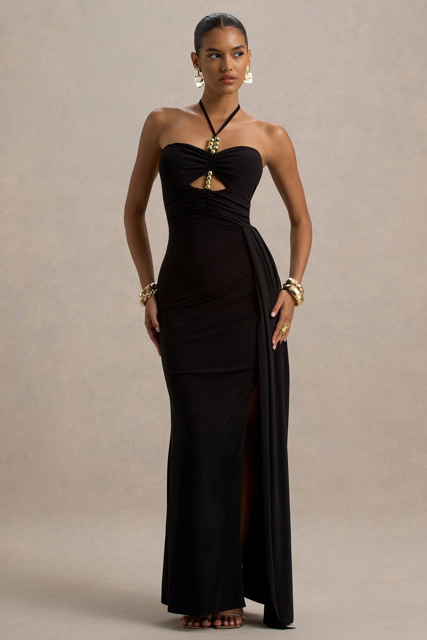 Mohito Black Halter-Neck Cut-Out Maxi Dress With Split