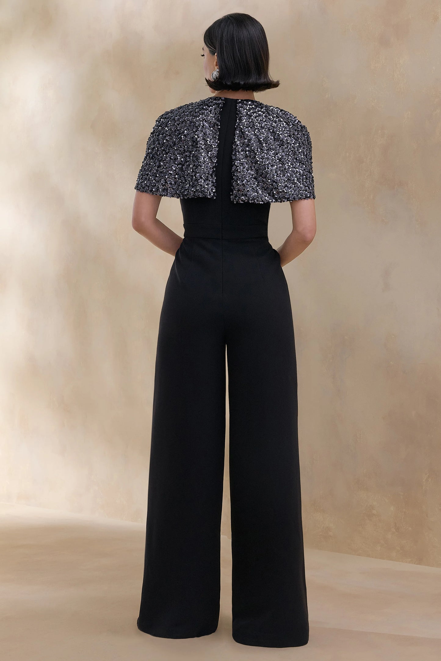 Eloriana Black Hand-Embellished High-Neck Jumpsuit