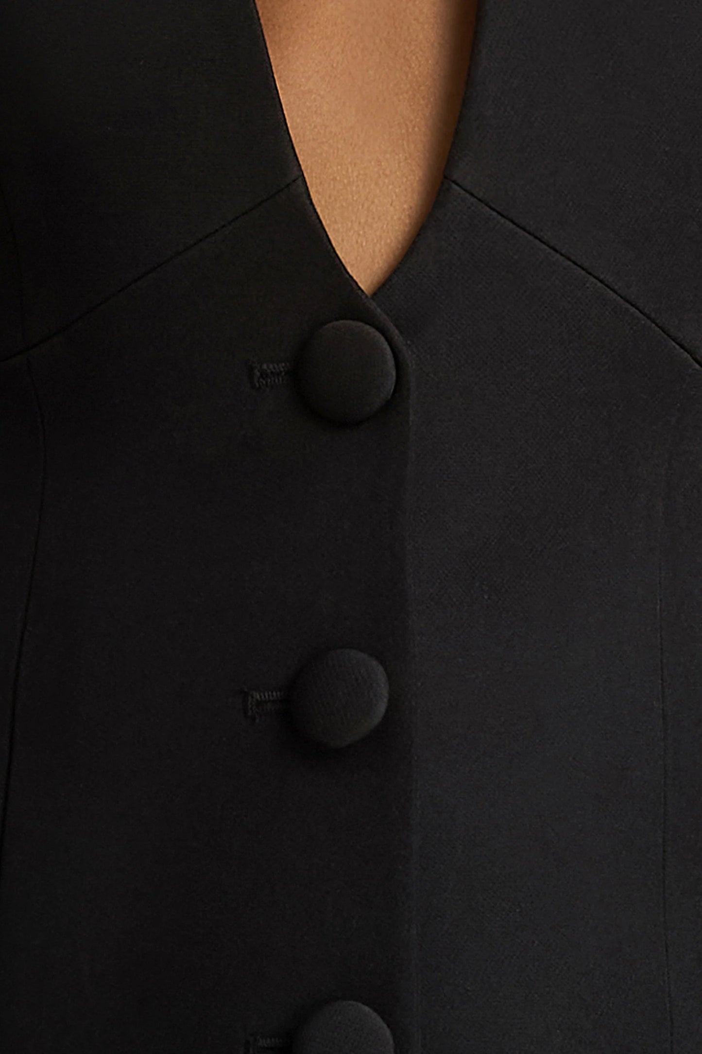 Rosalina Black Extreme-Plunge Neck Tailored Blazer