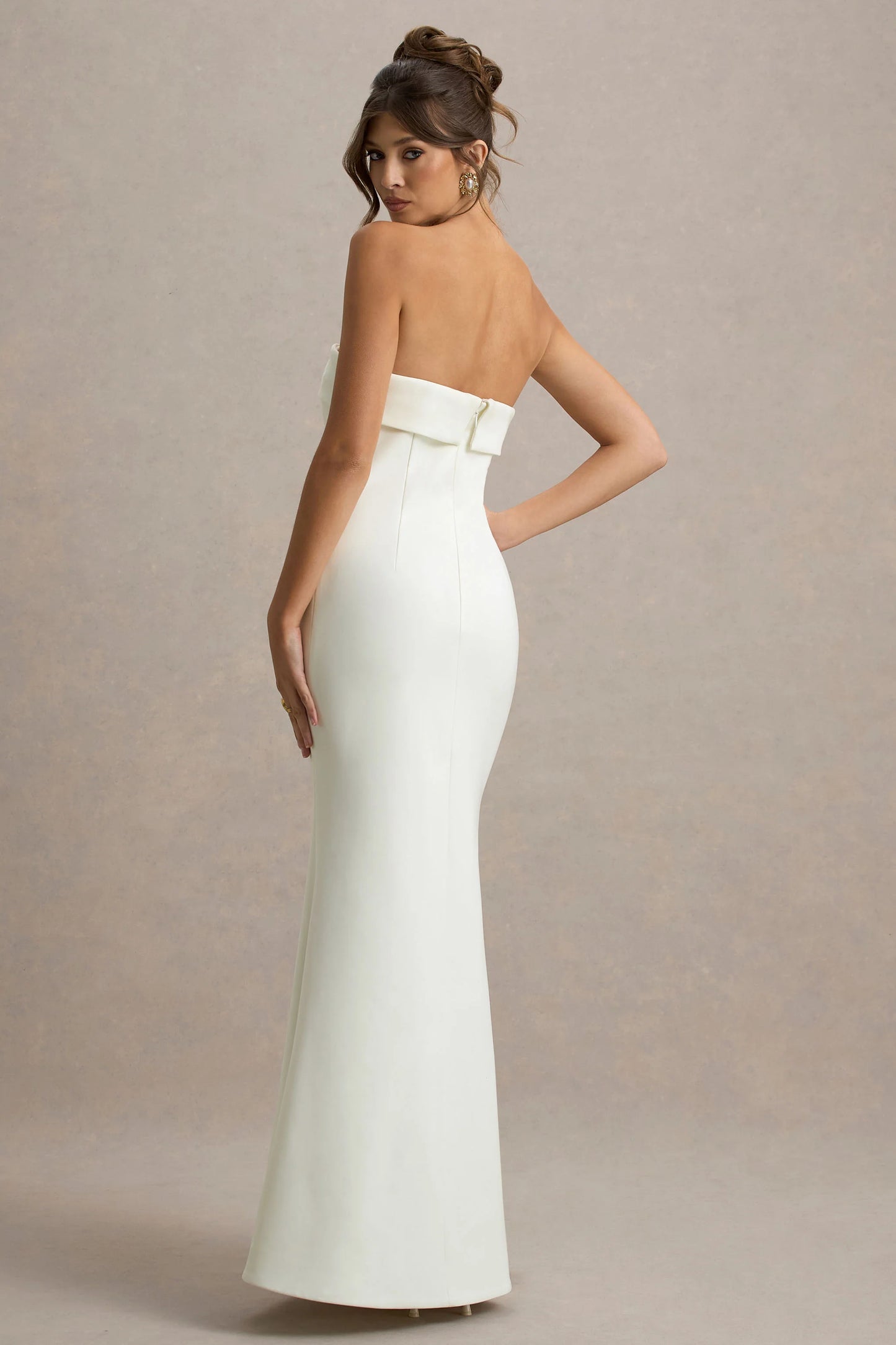 Lucia Cream Bandeau Tailored Maxi Dress With Split