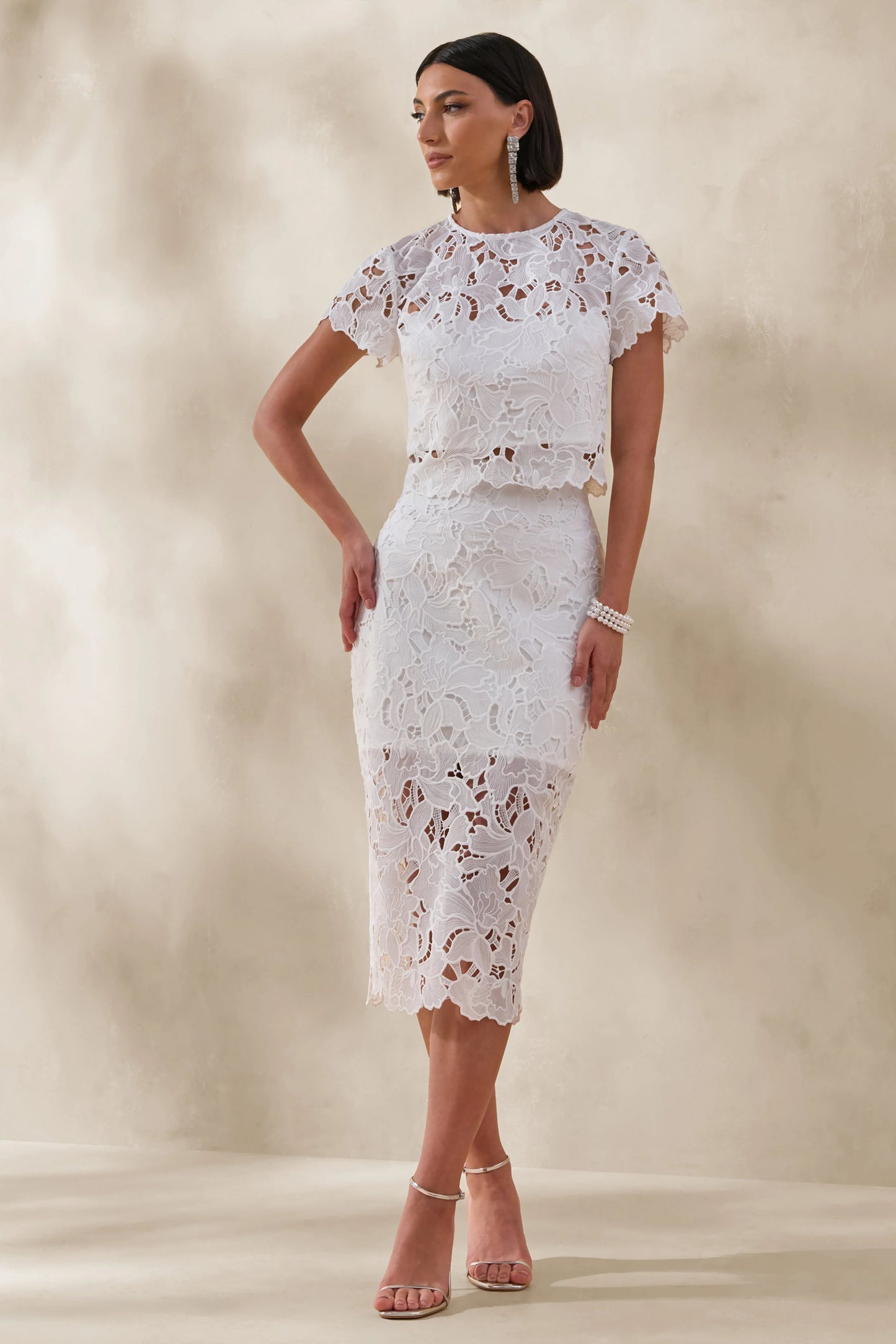 Aisling White Lace Midi-Skirt
