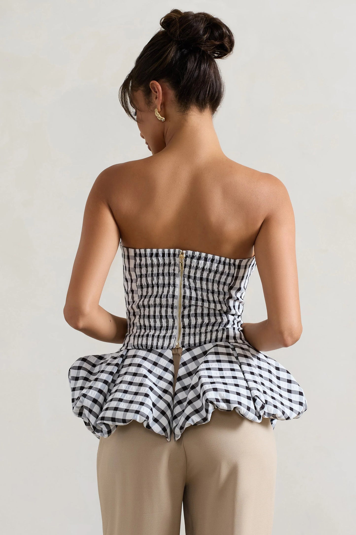 Roll With It Black & White Gingham Bandeau Ruffle Top