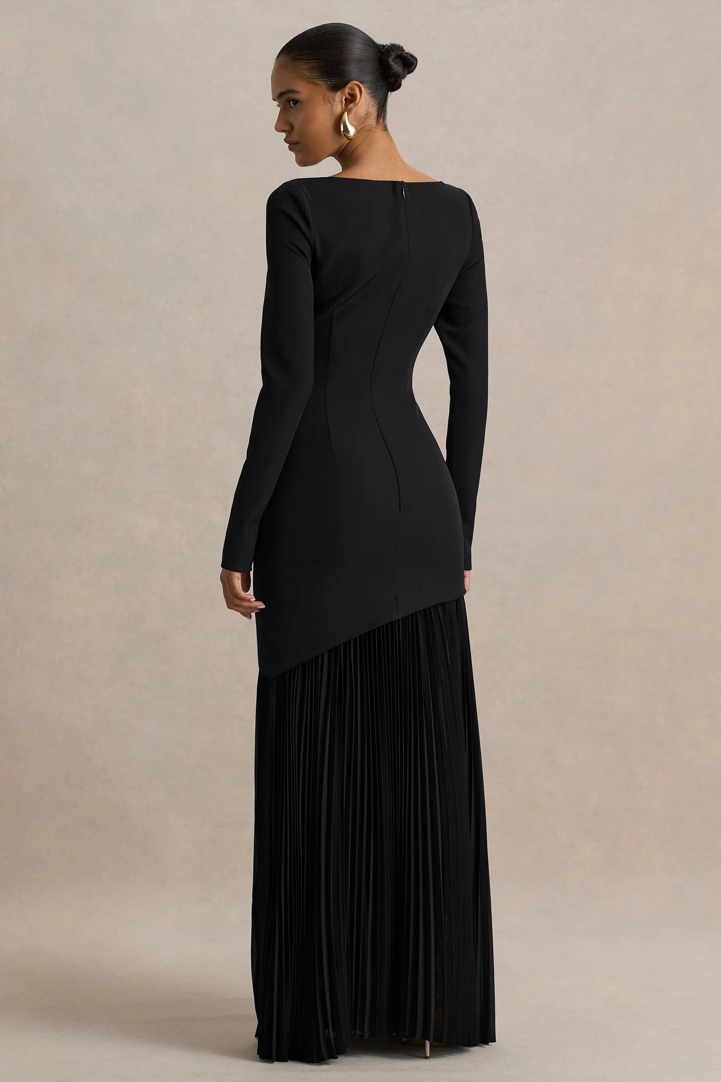 Yanira Black Crepe And Georgette Boat-Neck Maxi Dress With Drop Waist